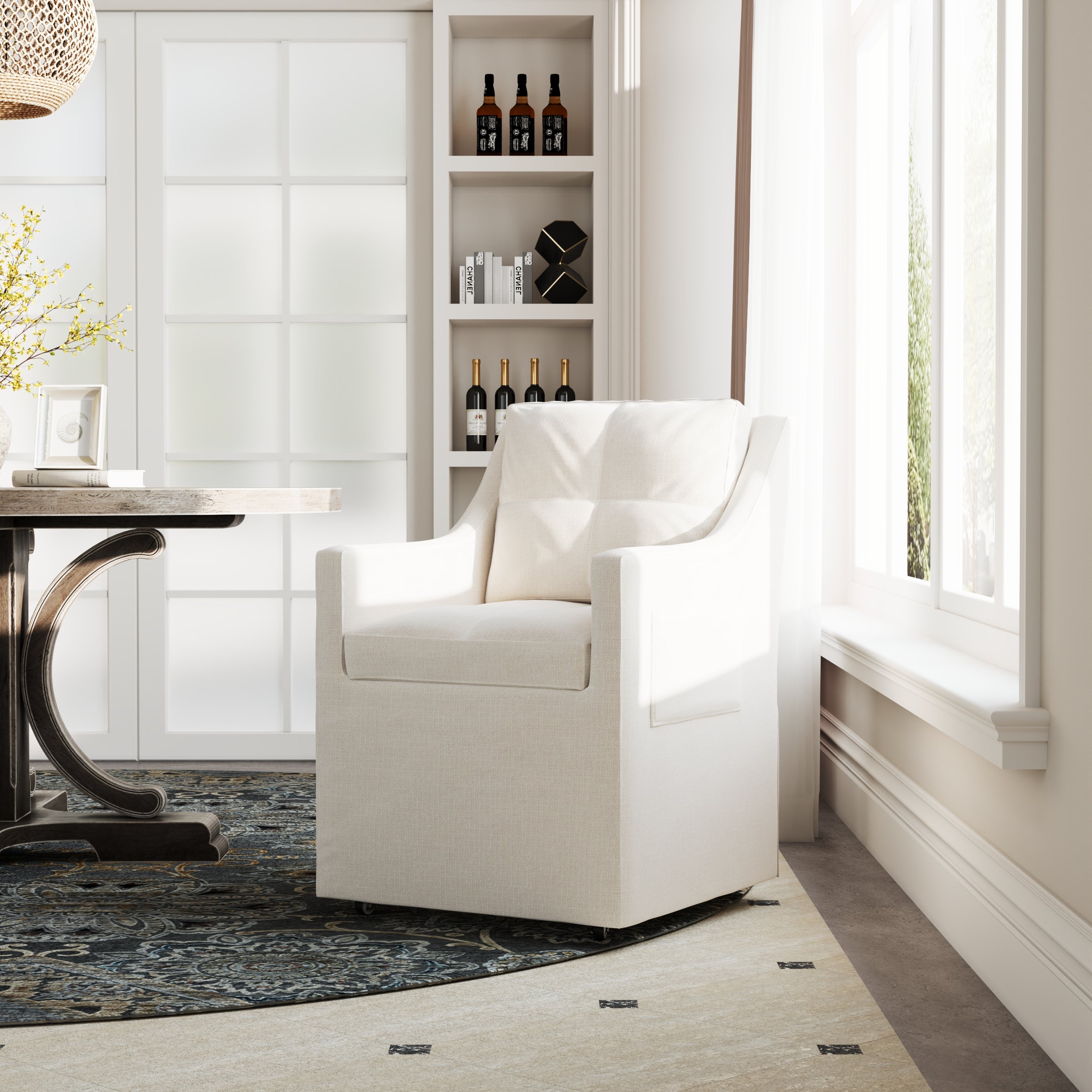 AUZ Upholstered Dining Armchair | Wheelchair with Arms | Swivel Accent Dining Chair | Suitable for Dining Room, Kitchen, Reception Room | C193
