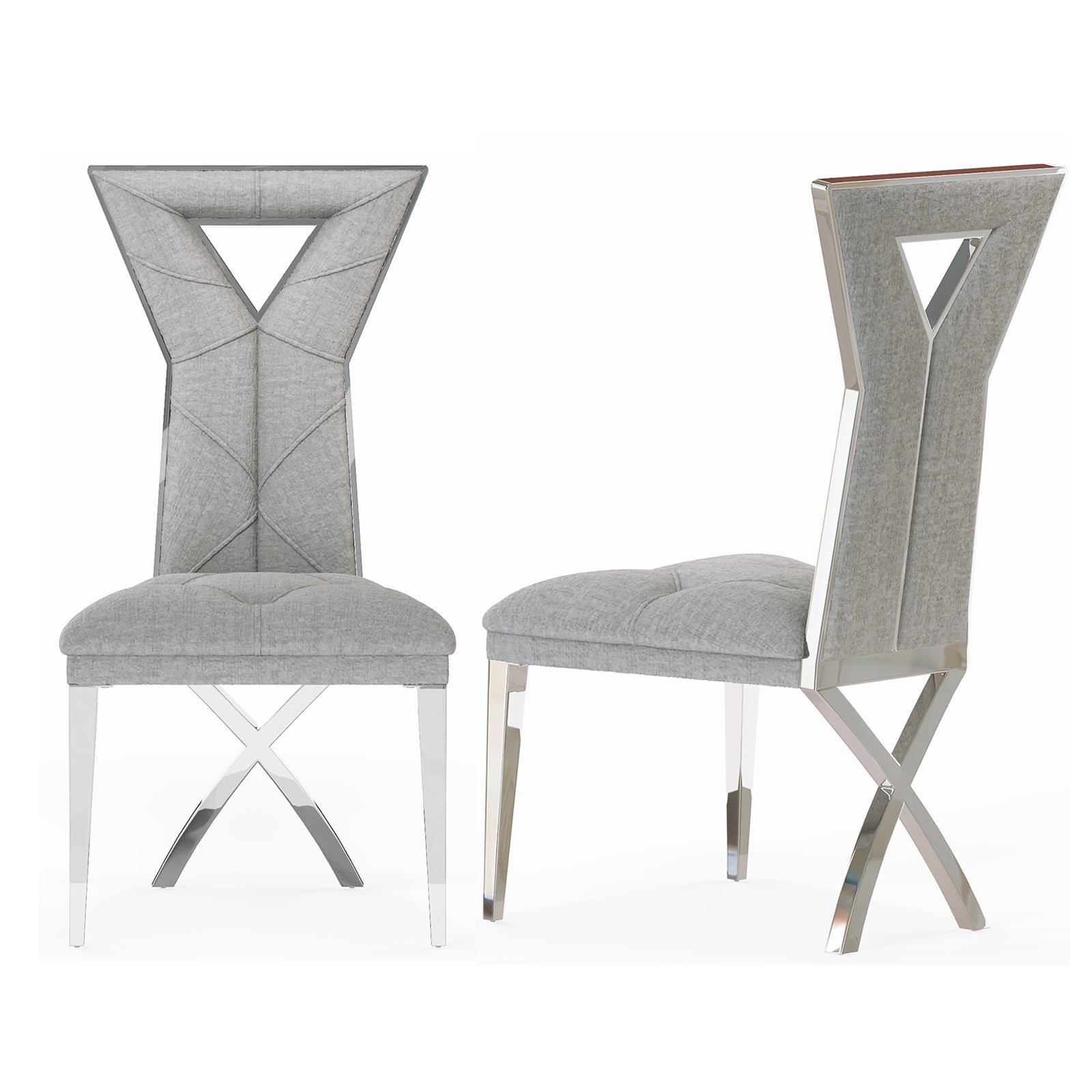 Gray and Silver Dining Chairs | Chenille Dining Chairs | X-shaped Polished Leg | C183