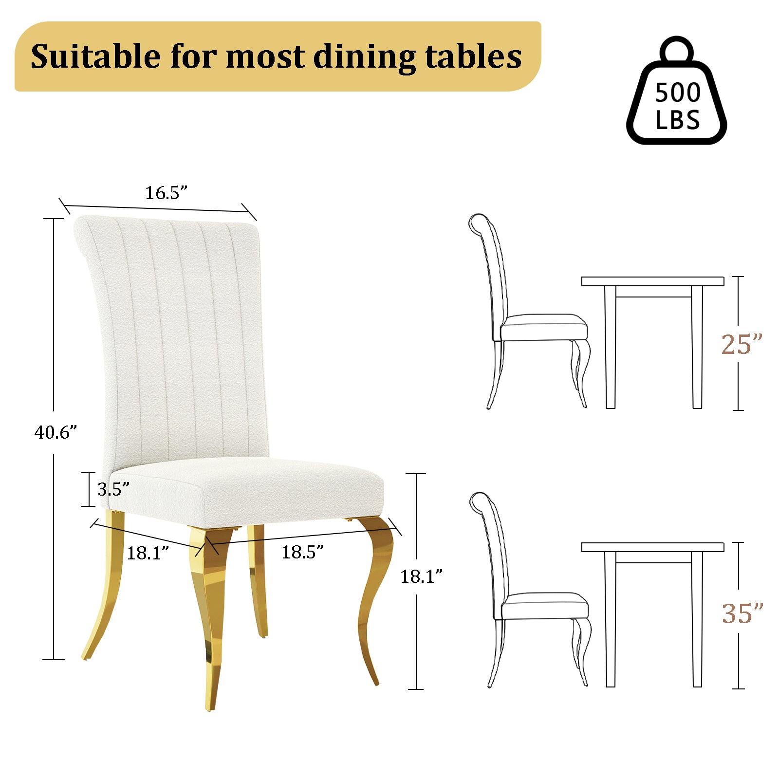 White and Gold Dining Chairs | Boucle Dining Chairs | Polished Cabriole Leg | C178