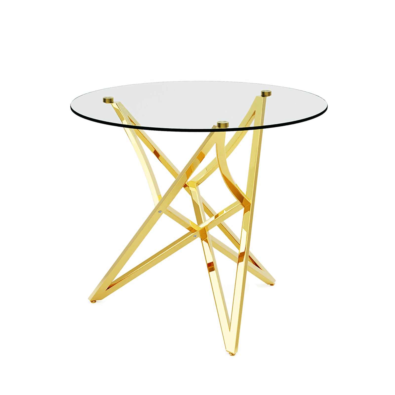Round Dining Table | 36" Gold Glass Dining Table | Stable triangle structure | T232