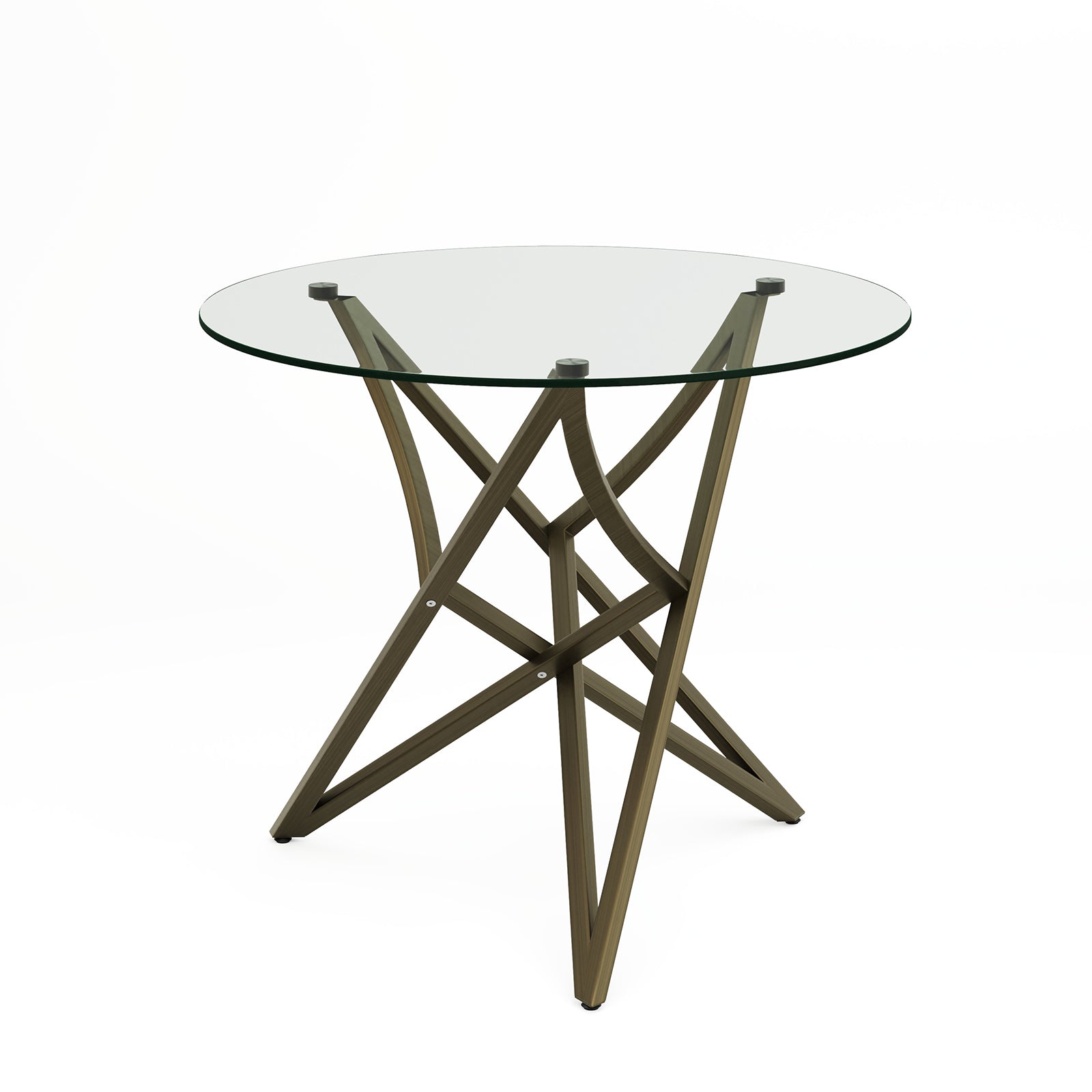 Round Dining Table | 36" Brushed Gold Glass Dining Table | Stable triangle structure | T234