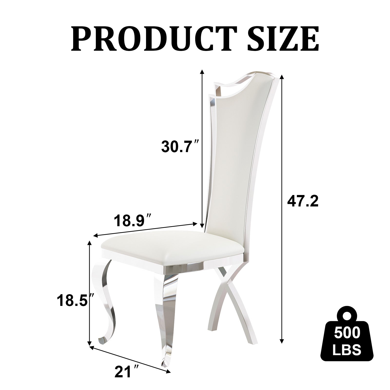 White leather Dining Chairs | Streamlined High backrest | Silver Metal Legs | C165
