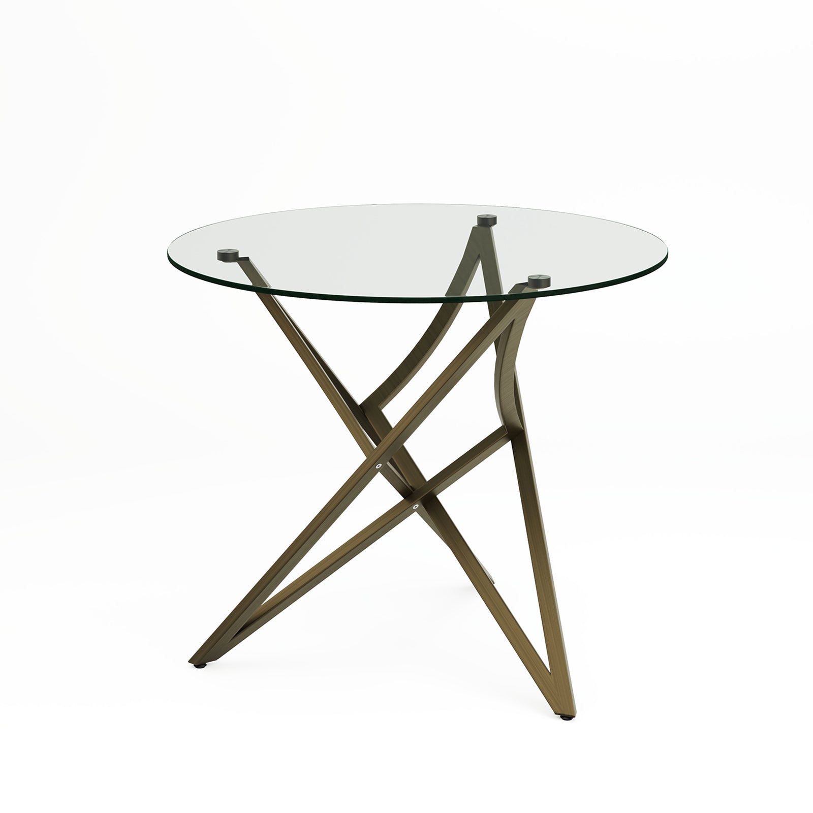Round Dining Table | 36" Brushed Gold Glass Dining Table | Stable triangle structure | T234