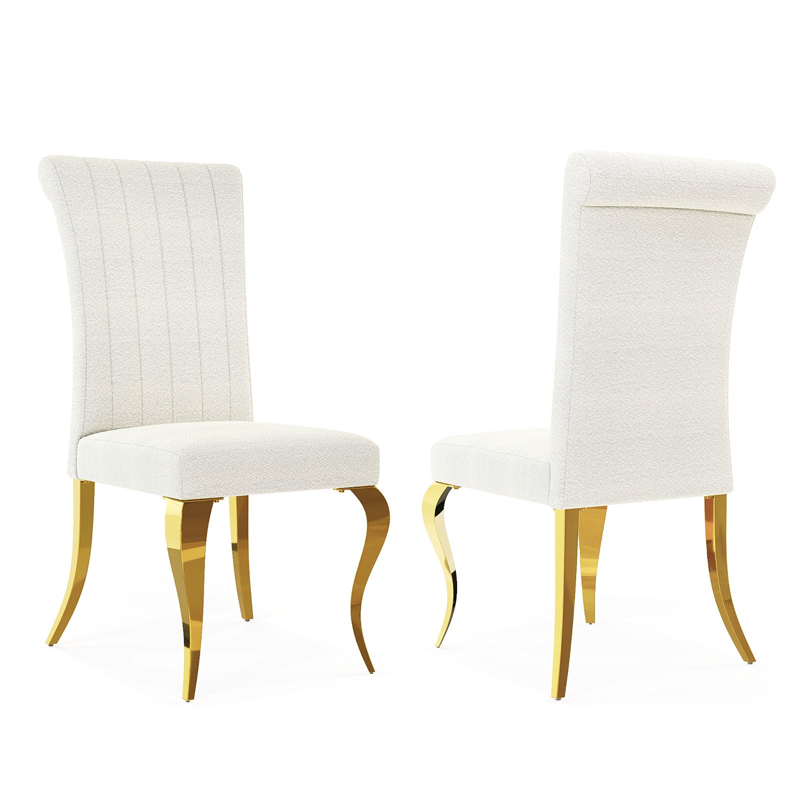 White and Gold Dining Chairs | Boucle Dining Chairs | Polished Cabriole Leg | C178