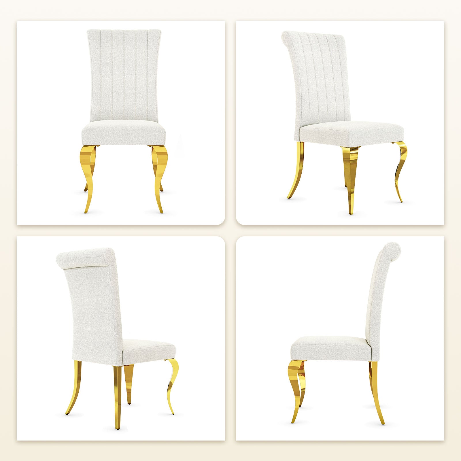 White and Gold Dining Chairs | Boucle Dining Chairs | Polished Cabriole Leg | C178