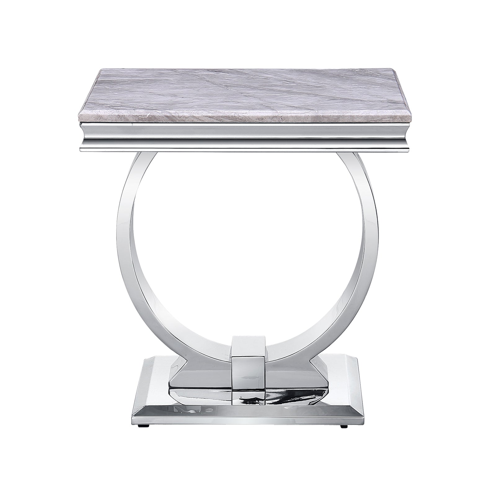 Silver End Table With Silver Metal U Base | E402
