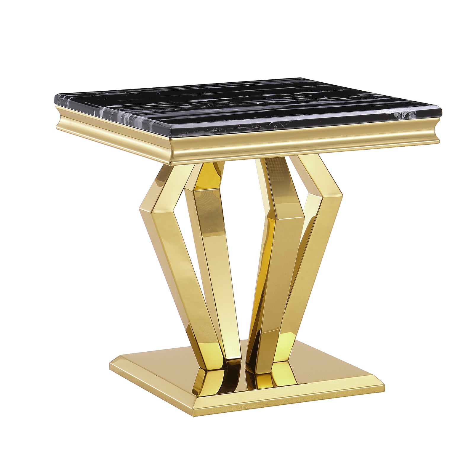 End Table with Gold Geometric Metal Base | E415