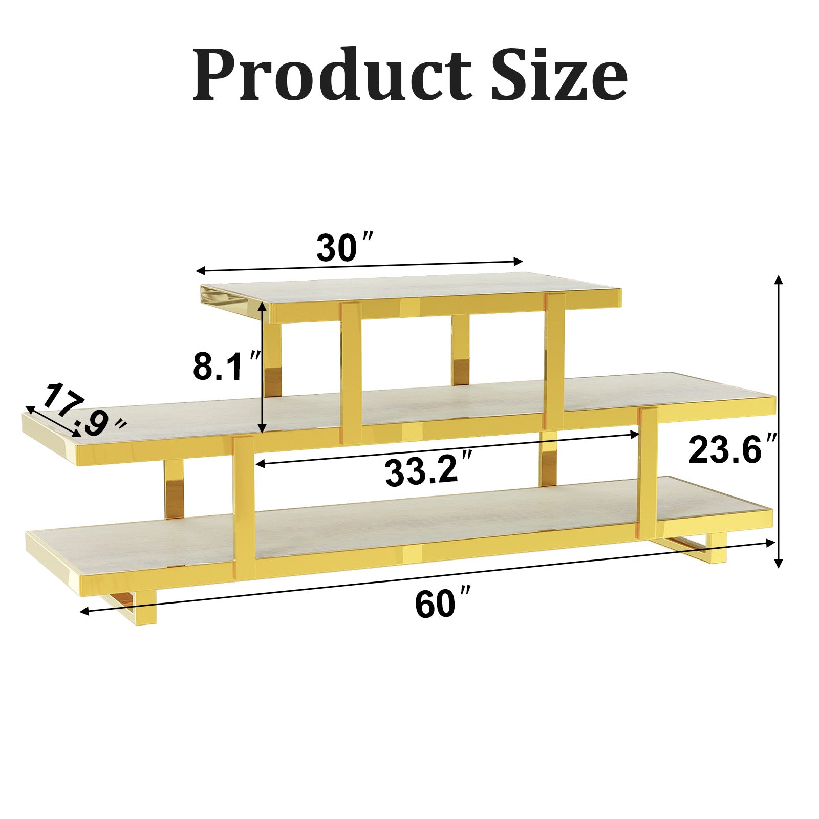 60” Gold TV Stand | 3 Tier Entertainment Center | Stainless Steel TV Consoles for Living Room