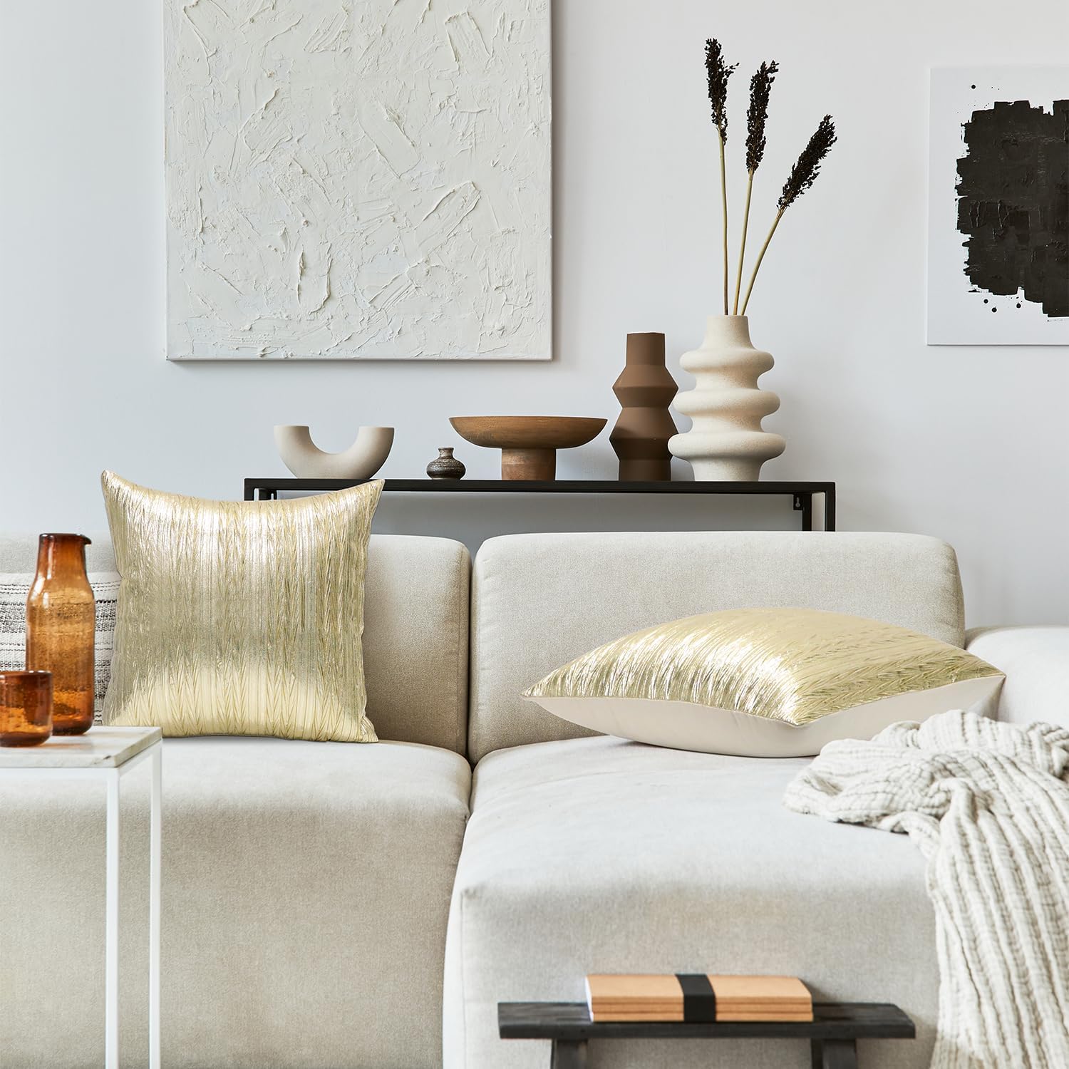 Gold Faux Leather Brushed Pillow Cover | 18''×18'' | P103