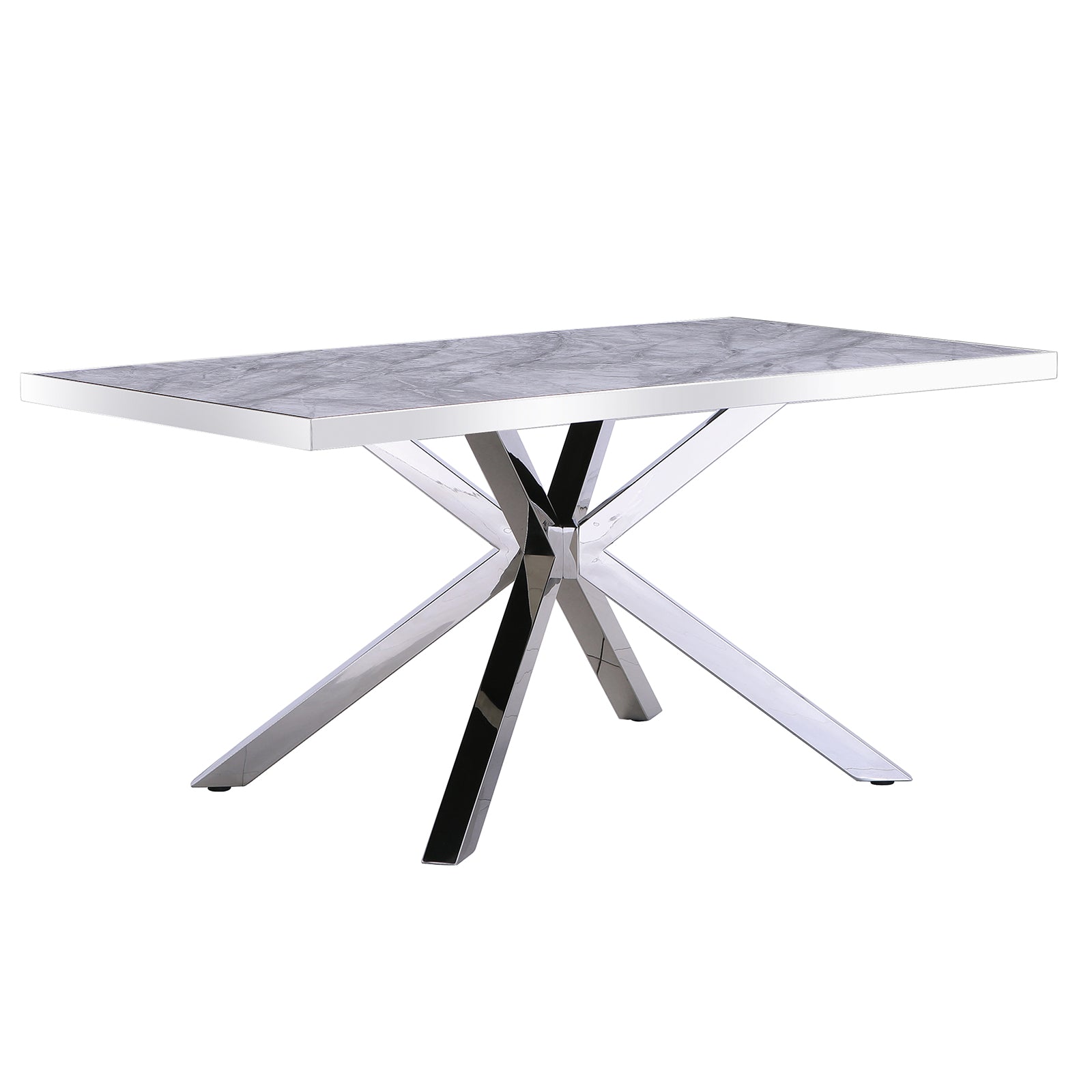 Gray Silver dining table | 63" Gray rectangle Top | Metal X-Base | T220