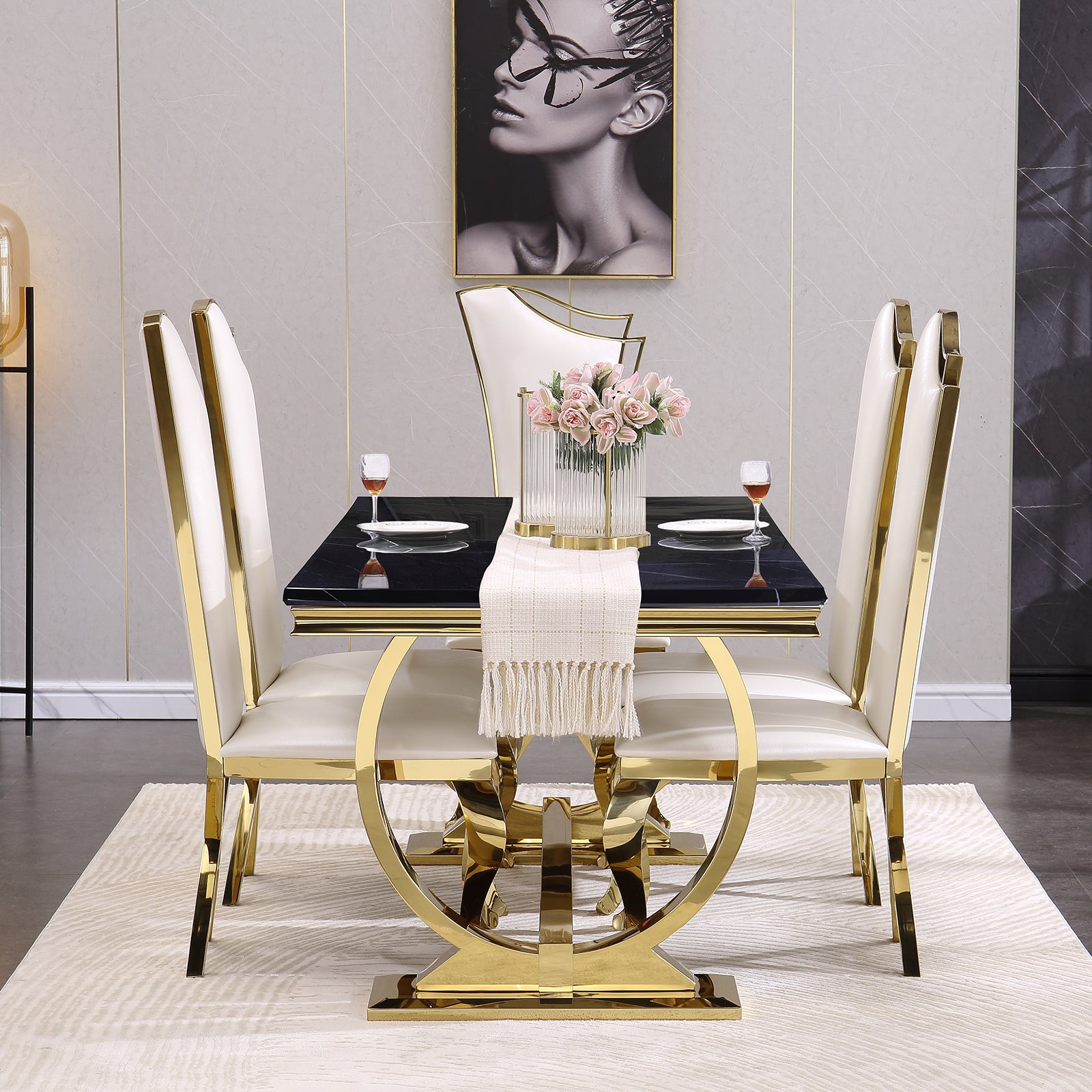 635-Set | AUZ White and Gold Dining room Sets for 6