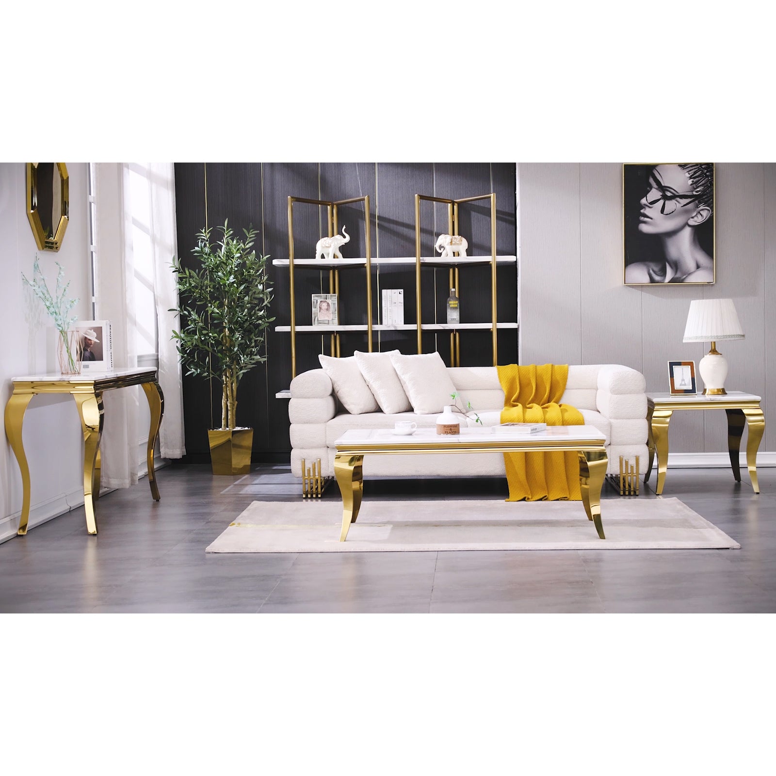 White Gold Sofa Table with White Stainless Steel Legs | S512