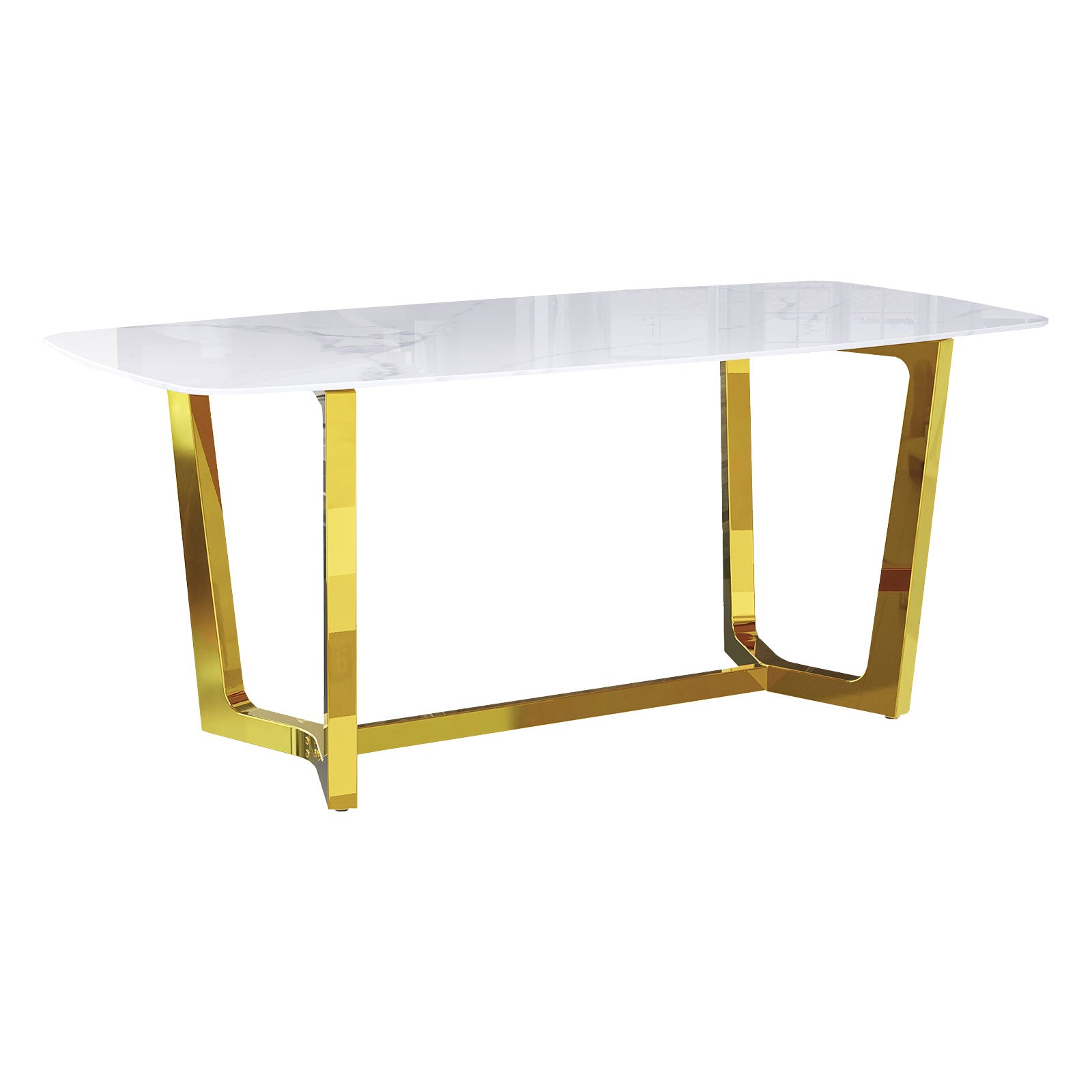70" White Dining Table | Sintered Stone Dining Room Table for 4-6 | Gold Polished Frame | T234