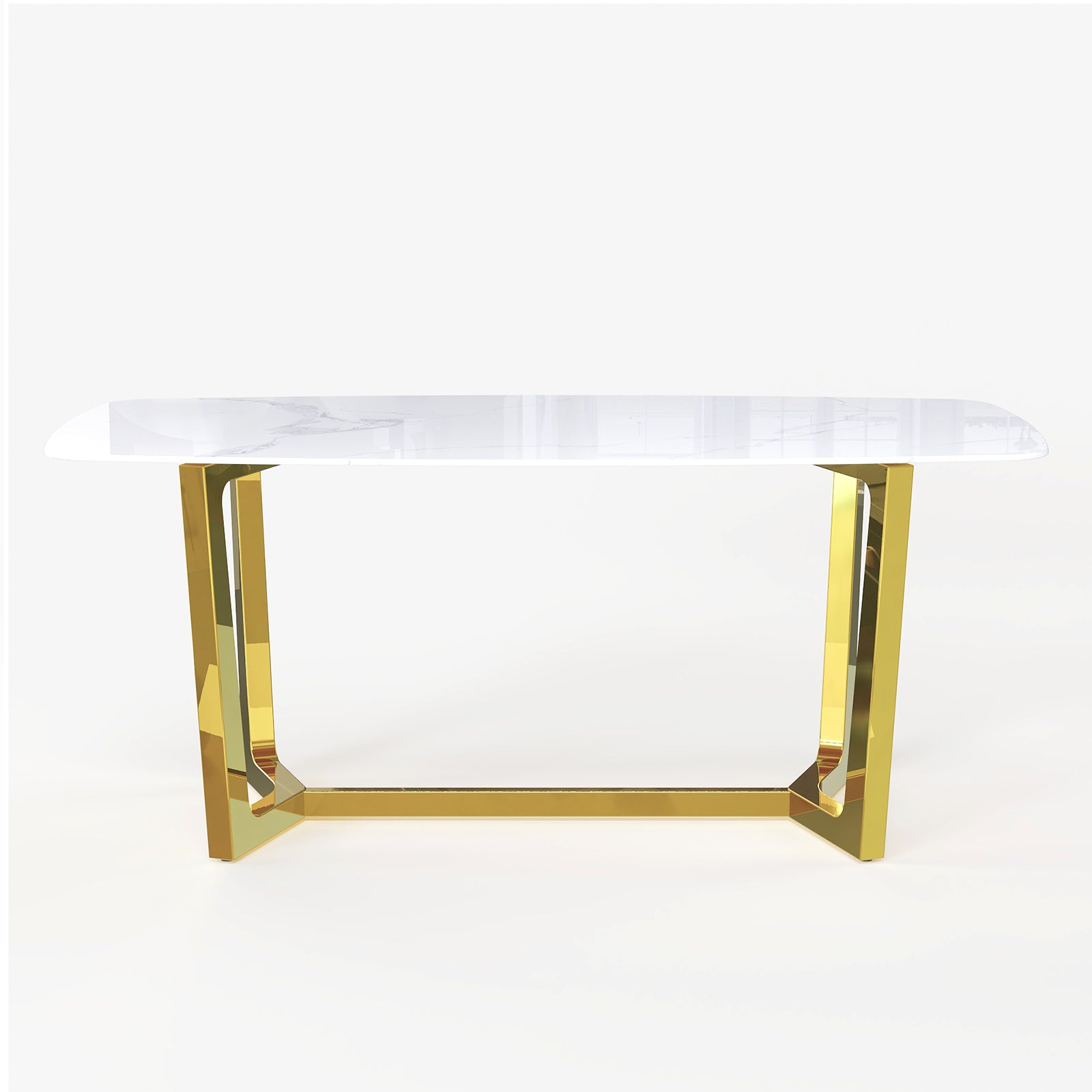 70" White Dining Table | Sintered Stone Dining Room Table for 4-6 | Gold Polished Frame | T234