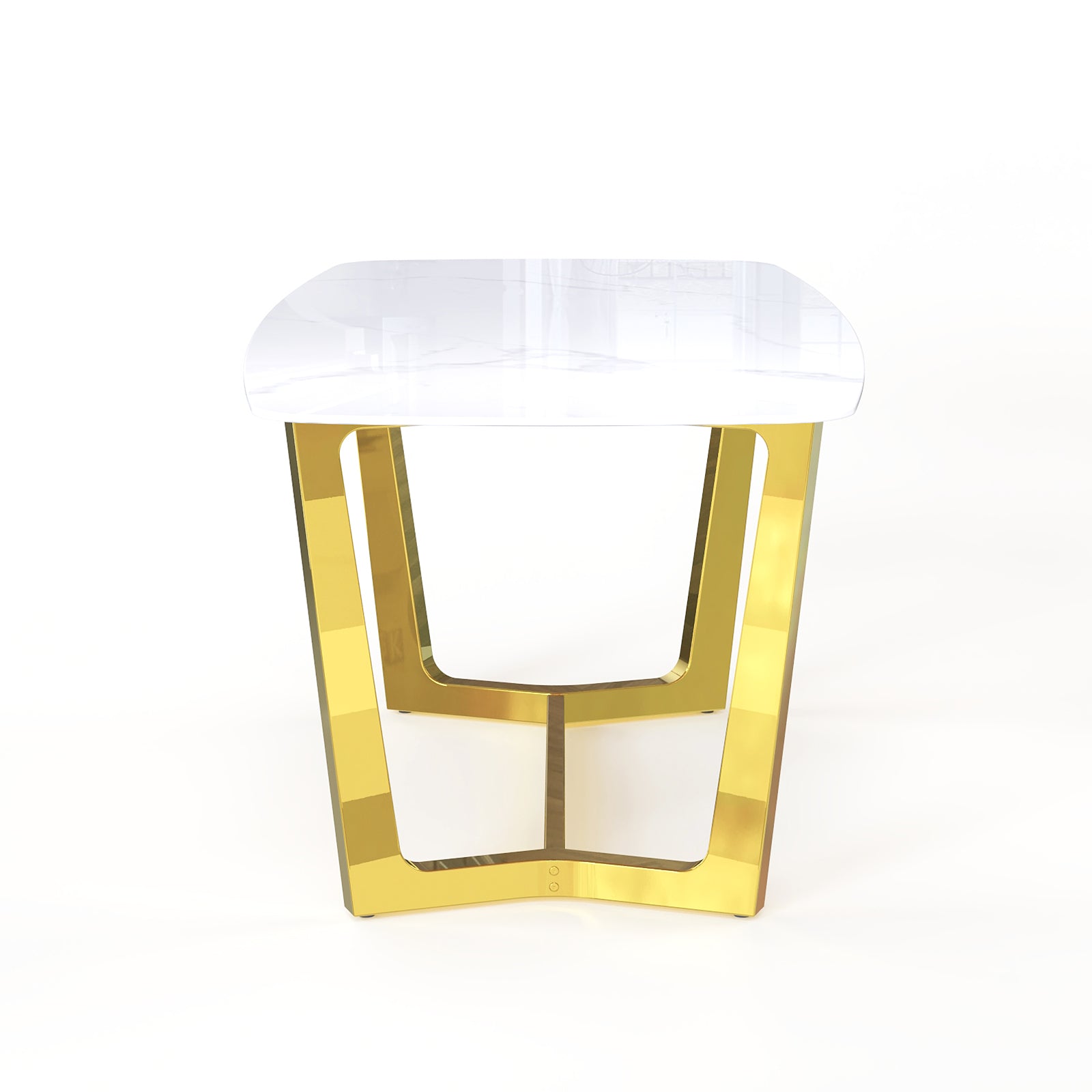 70" White Dining Table | Sintered Stone Dining Room Table for 4-6 | Gold Polished Frame | T234