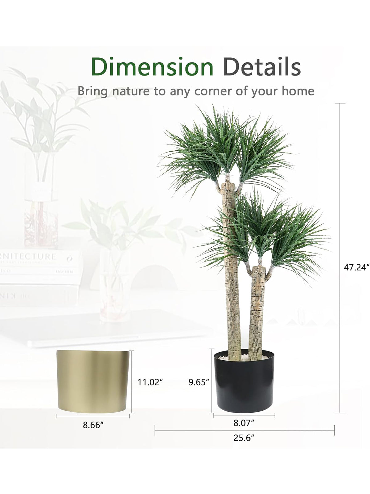 Artificial Serrated Leaf Tree |47" Tall | Gold metal pot | A101