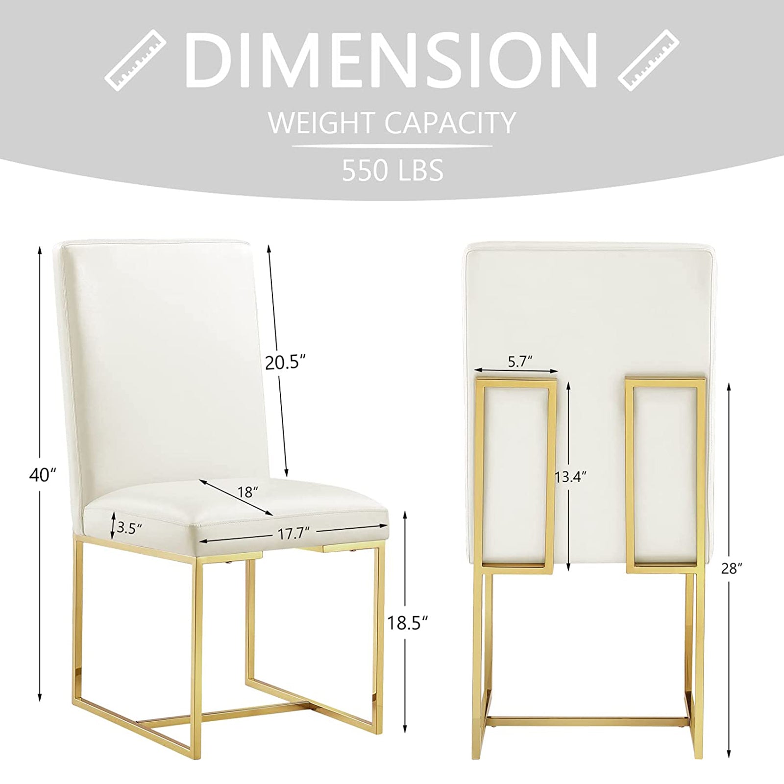 White leather Dining Chairs |Square backrest| Metal sled base | C146