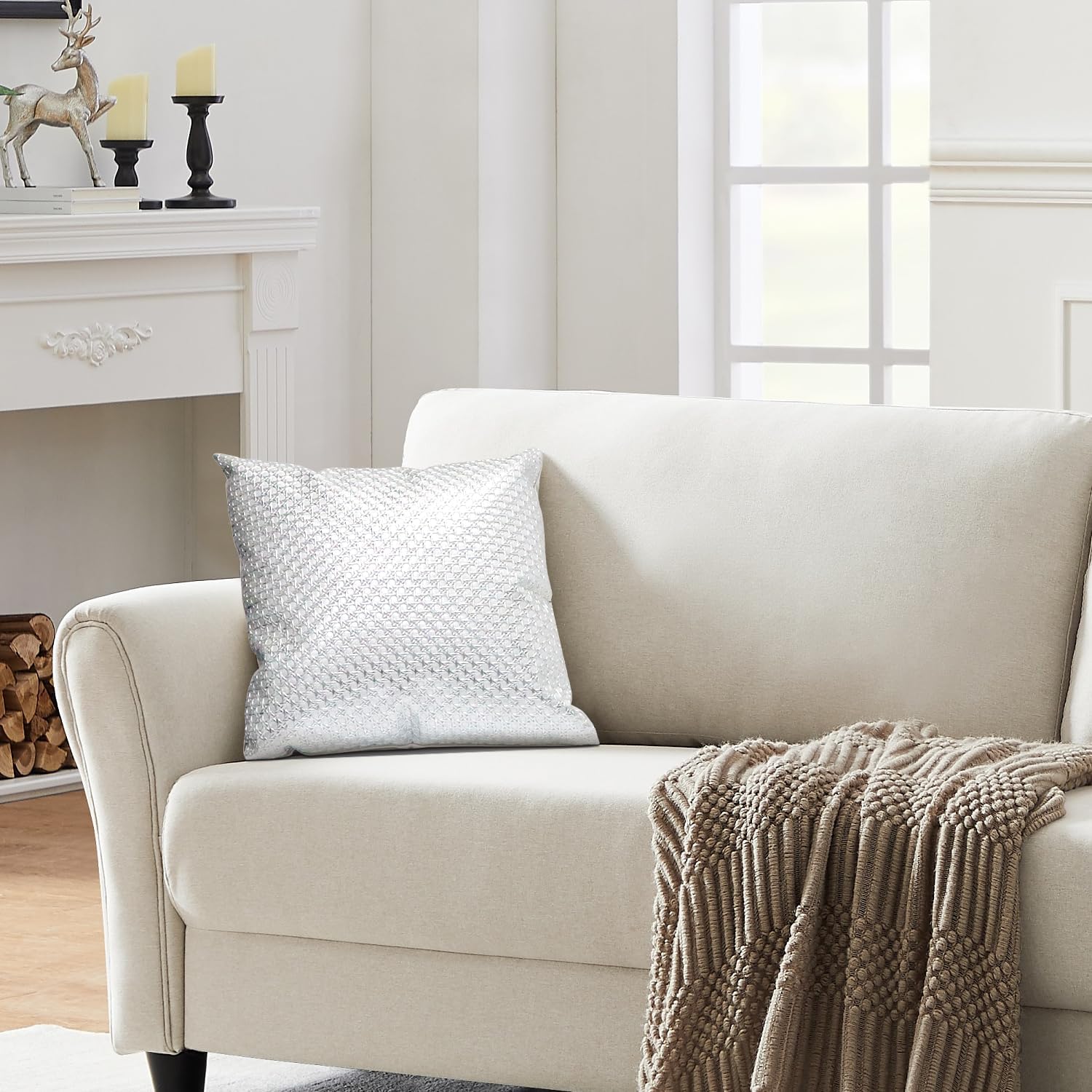 Silver Star pattern leather pillow case | 18''×18'' | P100