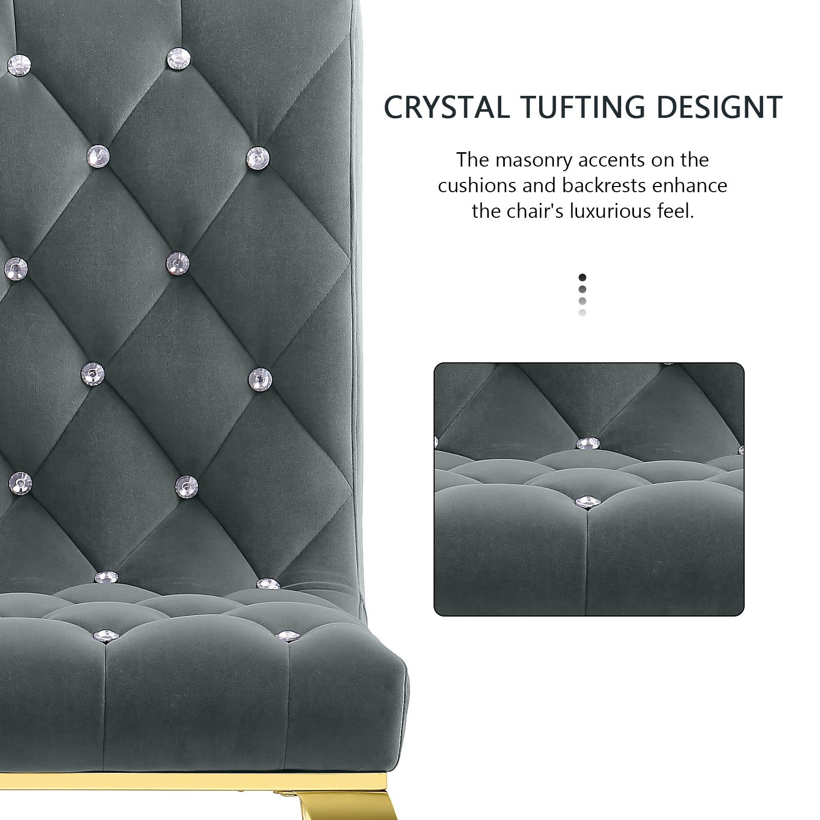 Gray Velvet dining Chairs| Button Tufted Crystal Back | C132