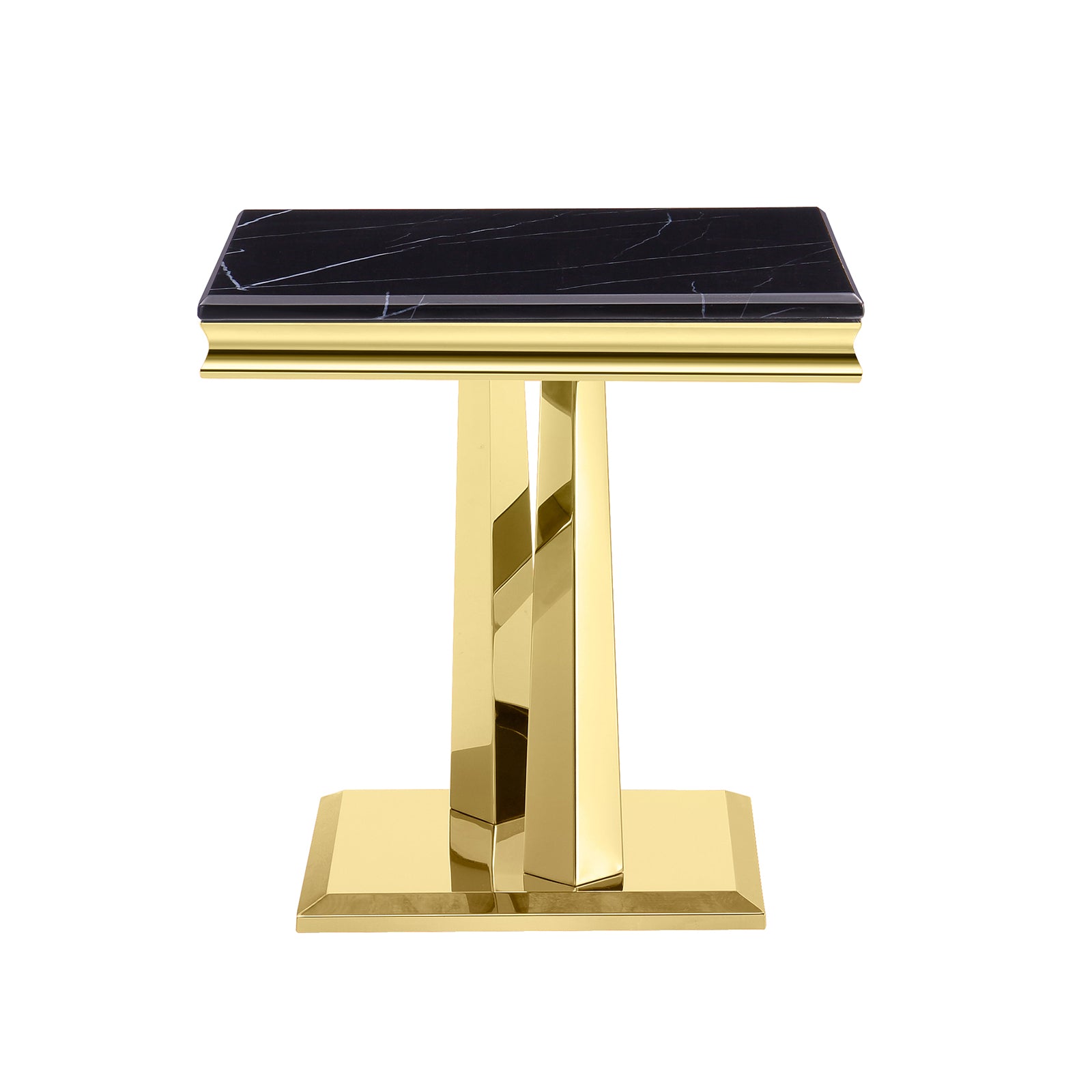 Black End Table with gold x base | E404