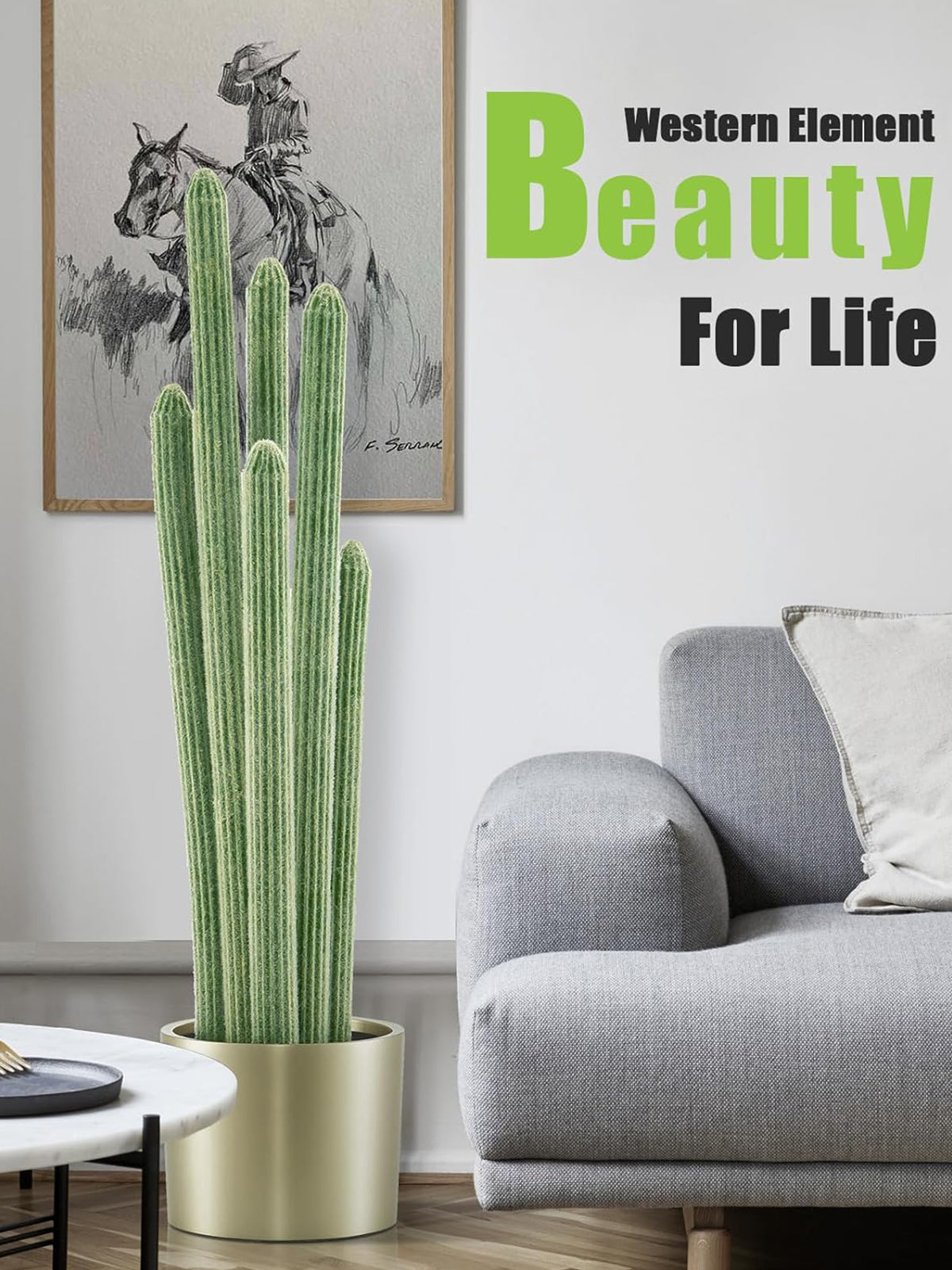 Artificial Cactus Plants | 47" Tall | Gold metal pot | A100