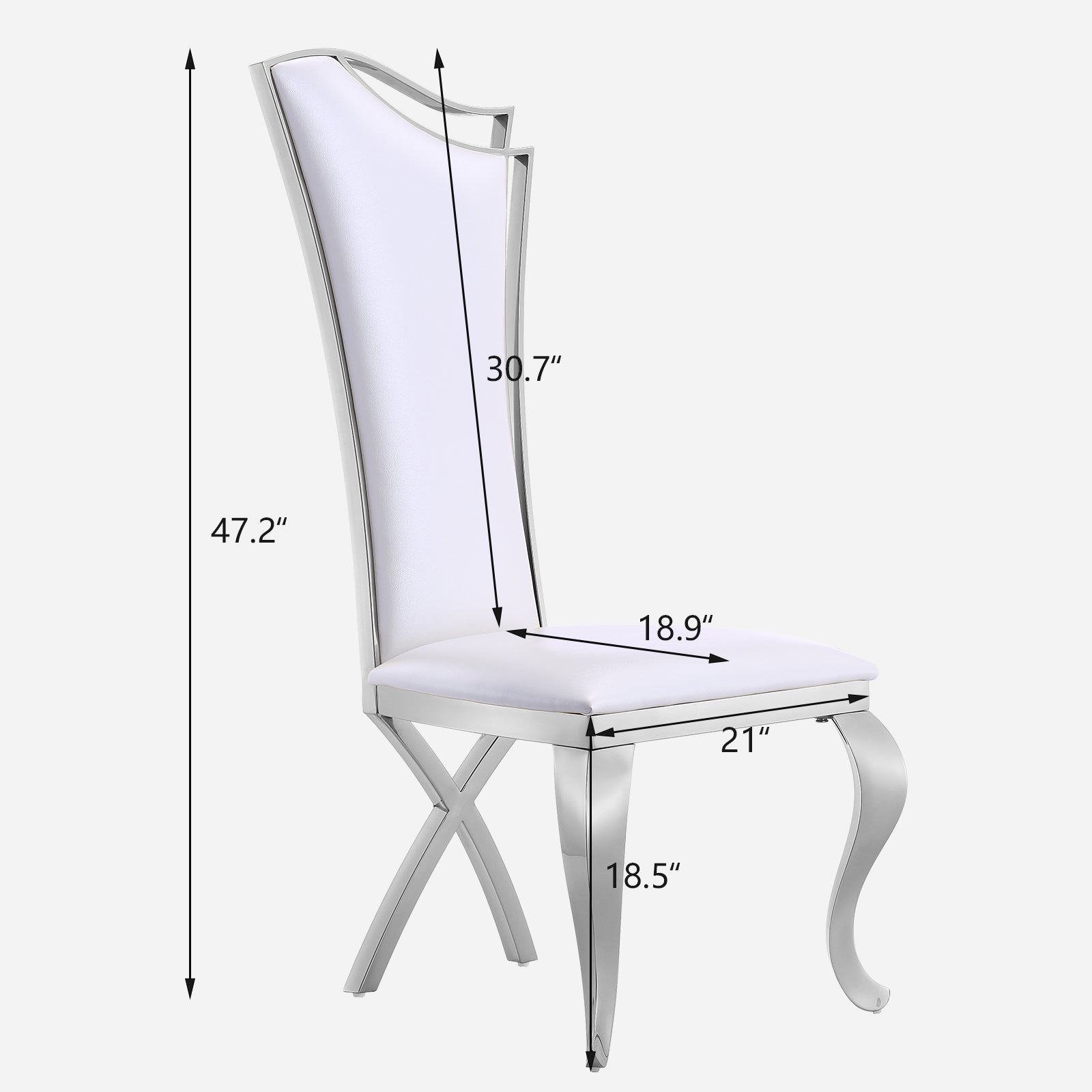 Wholesale White Leather Upholstered Dining Chairs with Silver Metal Legs