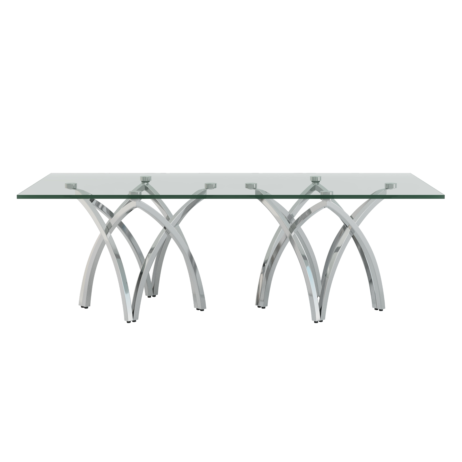 50 Inch Silver and Glass Coffee Table | Glass Center Table | Crown Shape Stainless Steel Silver Frame | F324