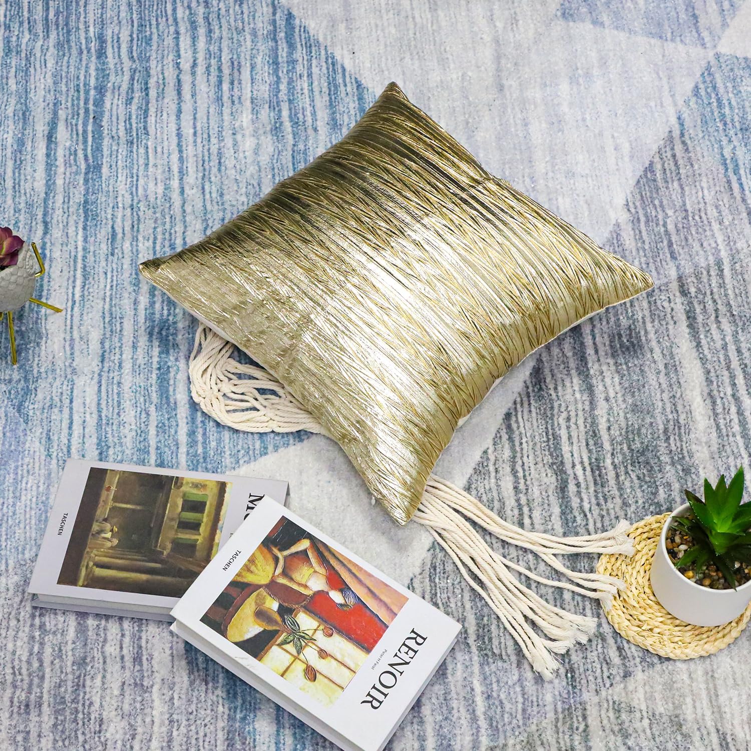 Gold Faux Leather Brushed Pillow Cover | 18''×18'' | P103