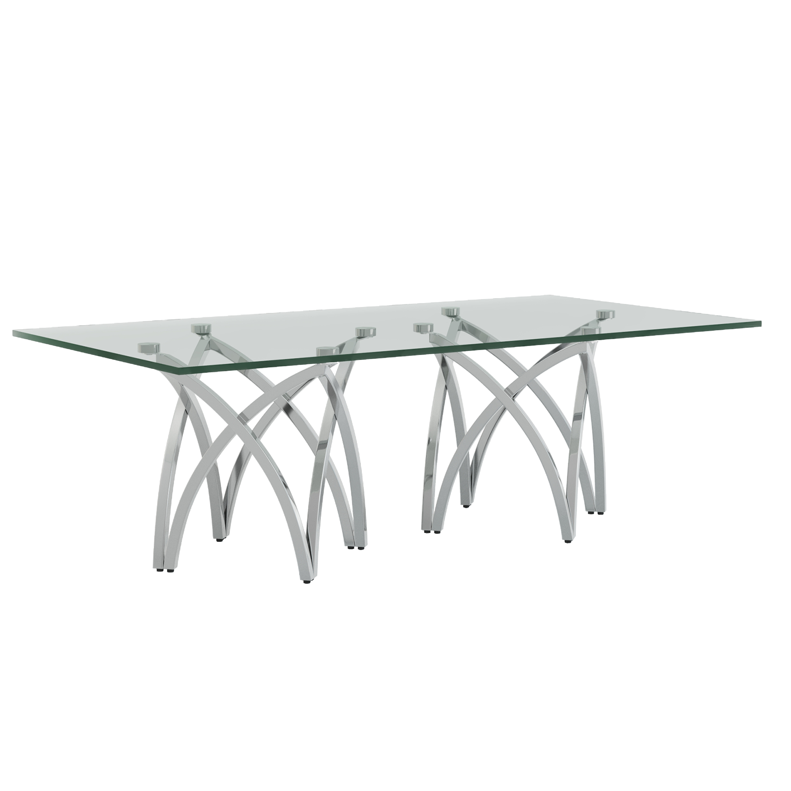 50 Inch Silver and Glass Coffee Table | Glass Center Table | Crown Shape Stainless Steel Silver Frame | F324