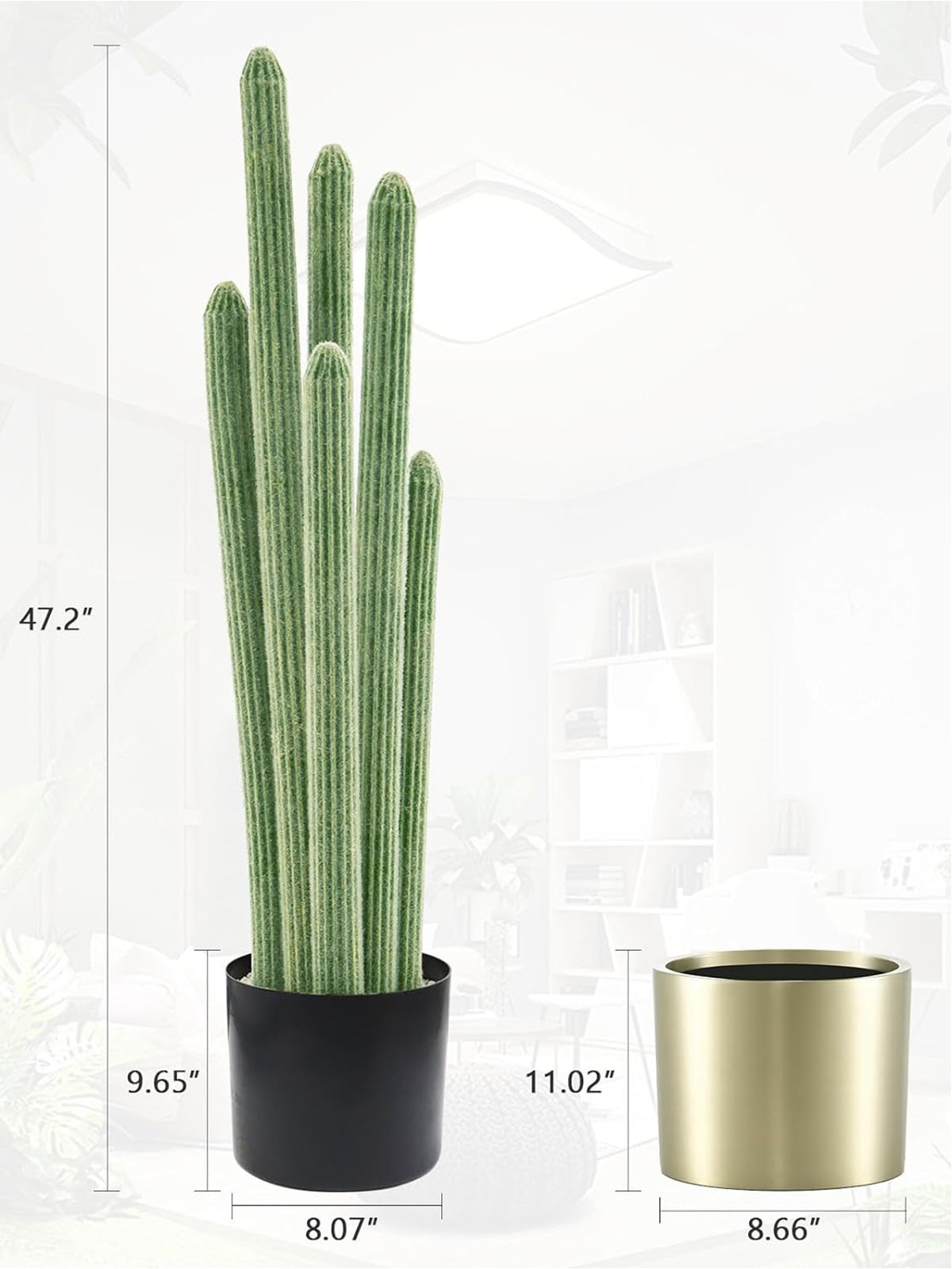Artificial Cactus Plants | 47" Tall | Gold metal pot | A100