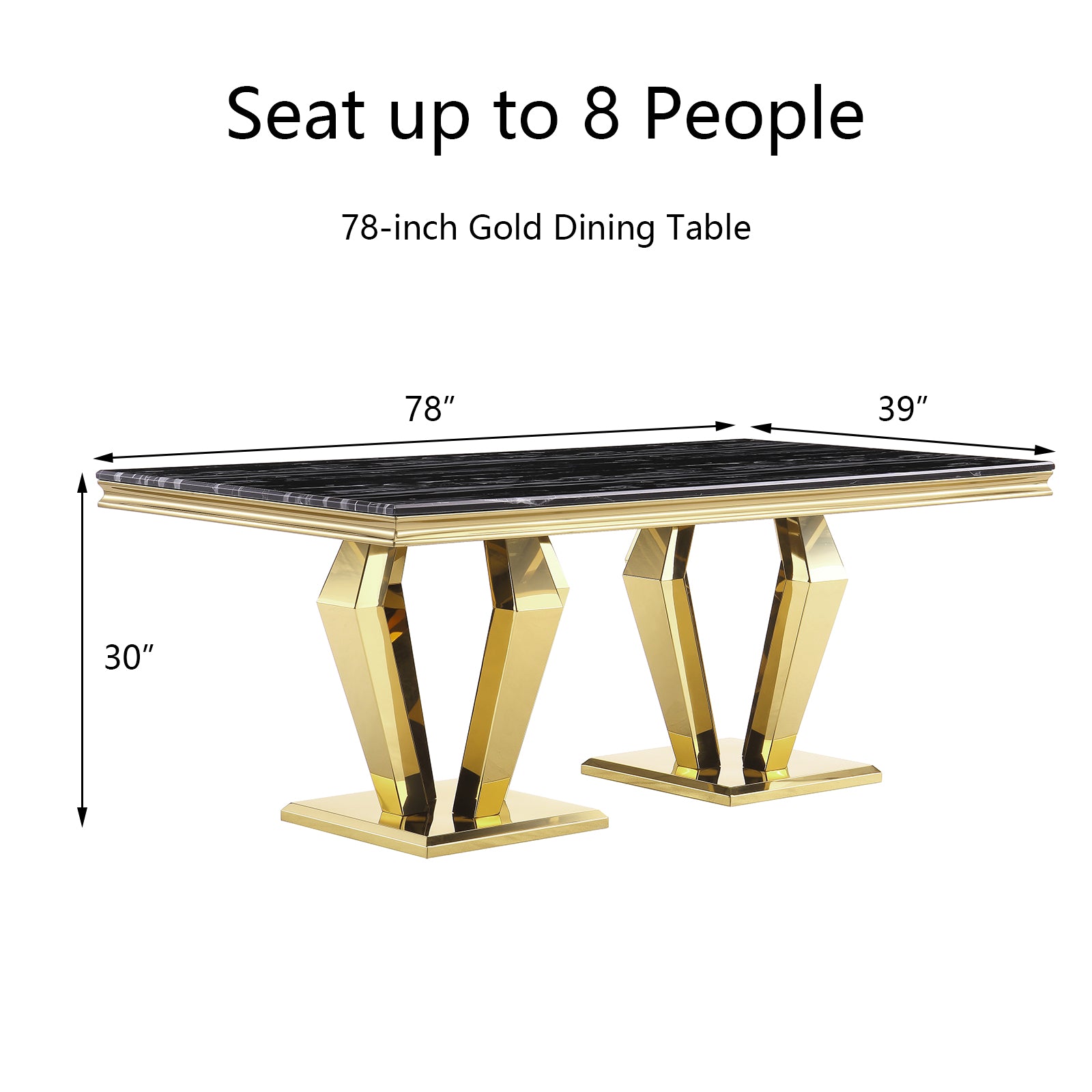 Dining table for 8 people | 78" Black Top | Metal Four geometric legs | T209