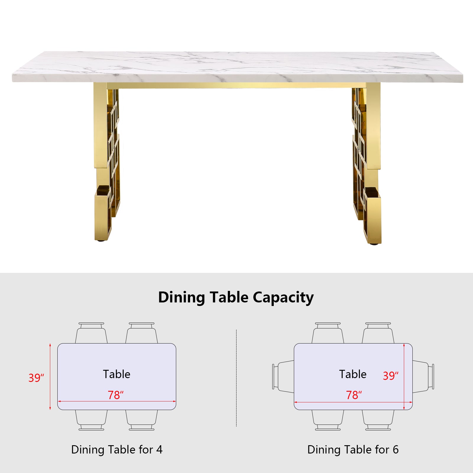 White dining table | 78" Rectangle table Top | Gold Metal geometric legs | folding screen design T219