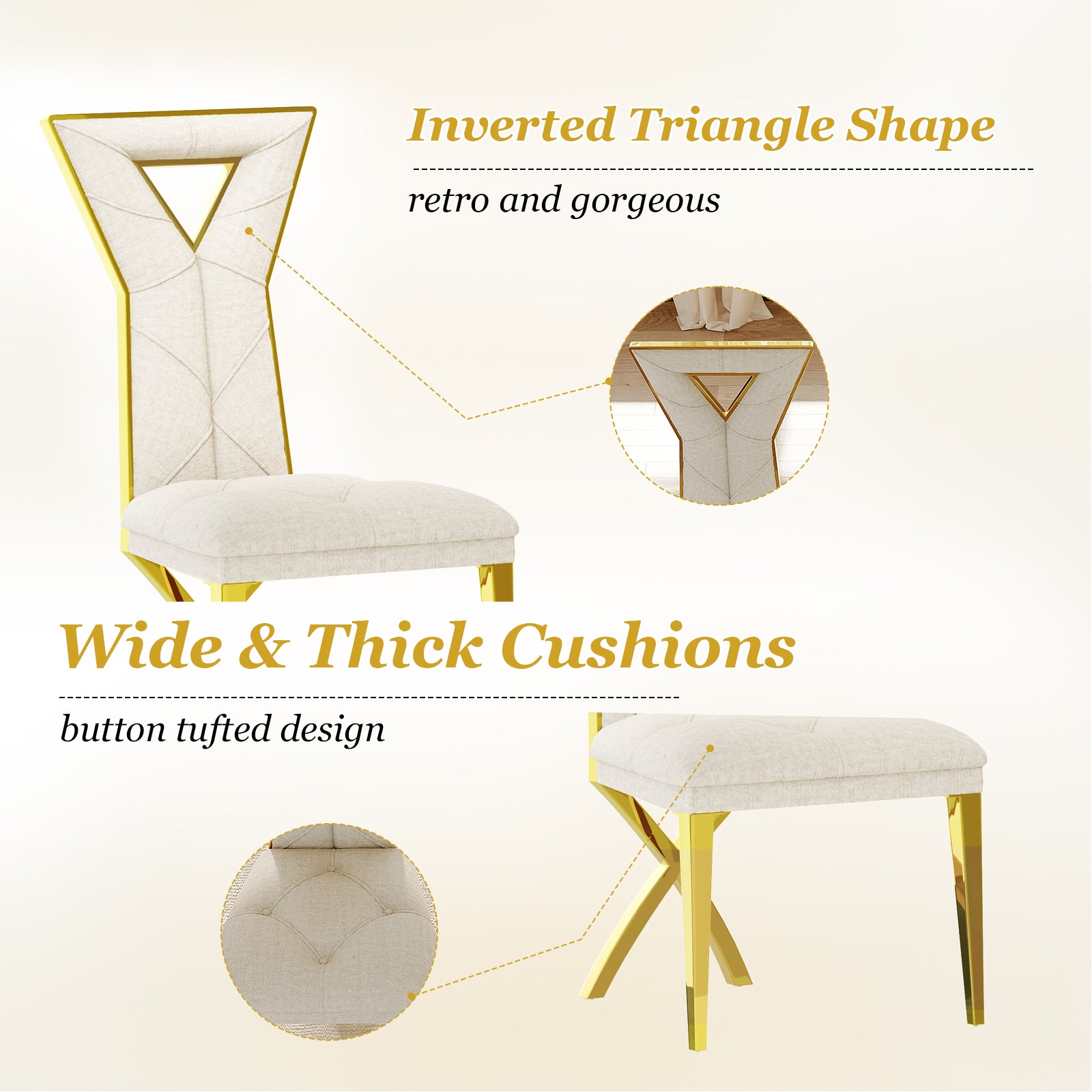 Off White and Gold Dining Chairs | Chenille Dining Chairs | X-shaped Polished Leg | C182