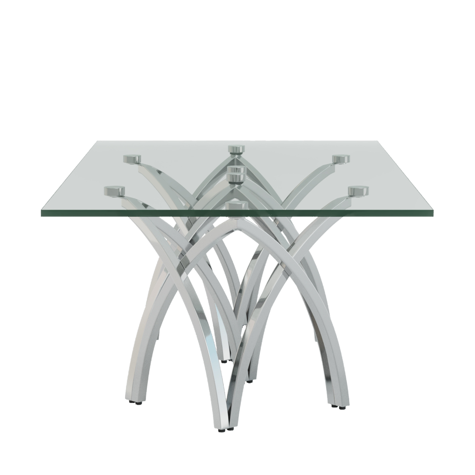50 Inch Silver and Glass Coffee Table | Glass Center Table | Crown Shape Stainless Steel Silver Frame | F324