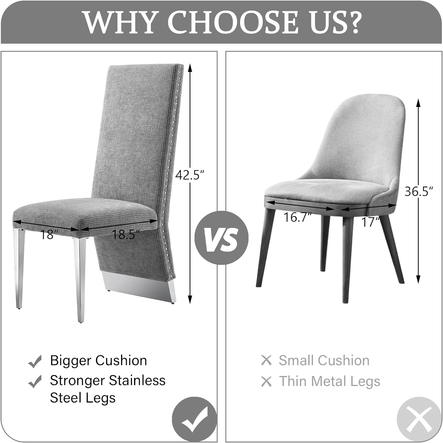 Gray Dining Chairs | Nailhead Trims Dining room Chairs| Stainless steel Legs|stripe Chairs C176