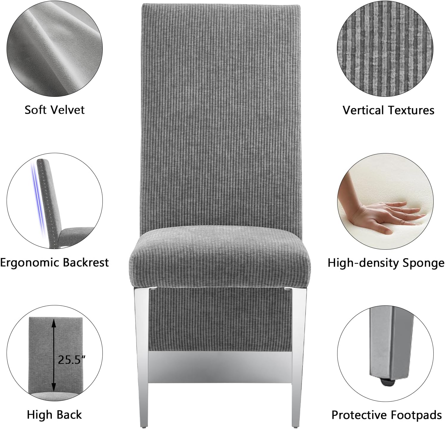 Gray Dining Chairs | Nailhead Trims Dining room Chairs| Stainless steel Legs|stripe Chairs C176