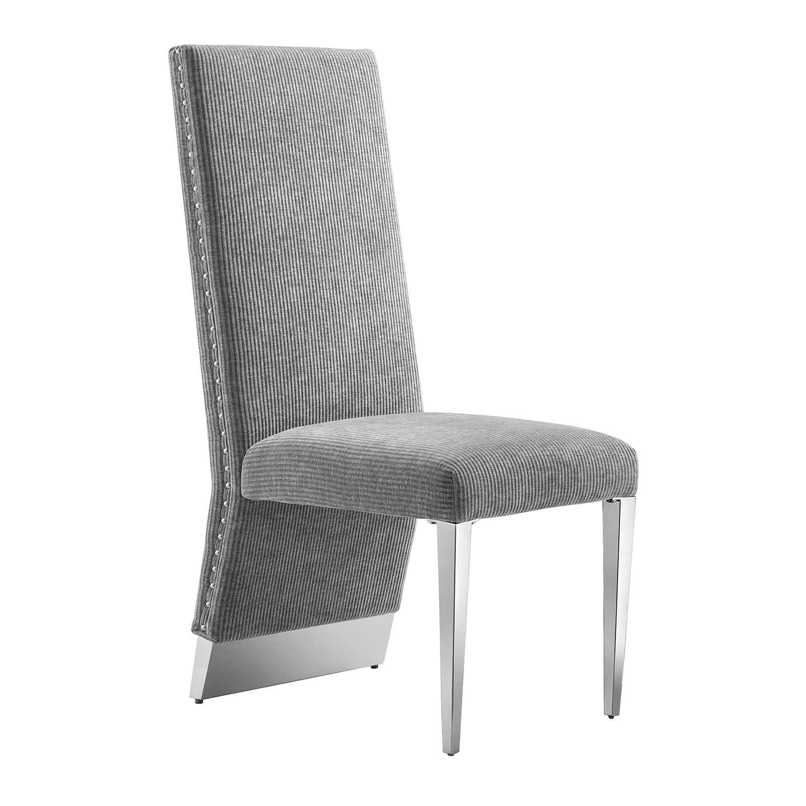 Gray Dining Chairs | Nailhead Trims Dining room Chairs| Stainless steel Legs|stripe Chairs C176