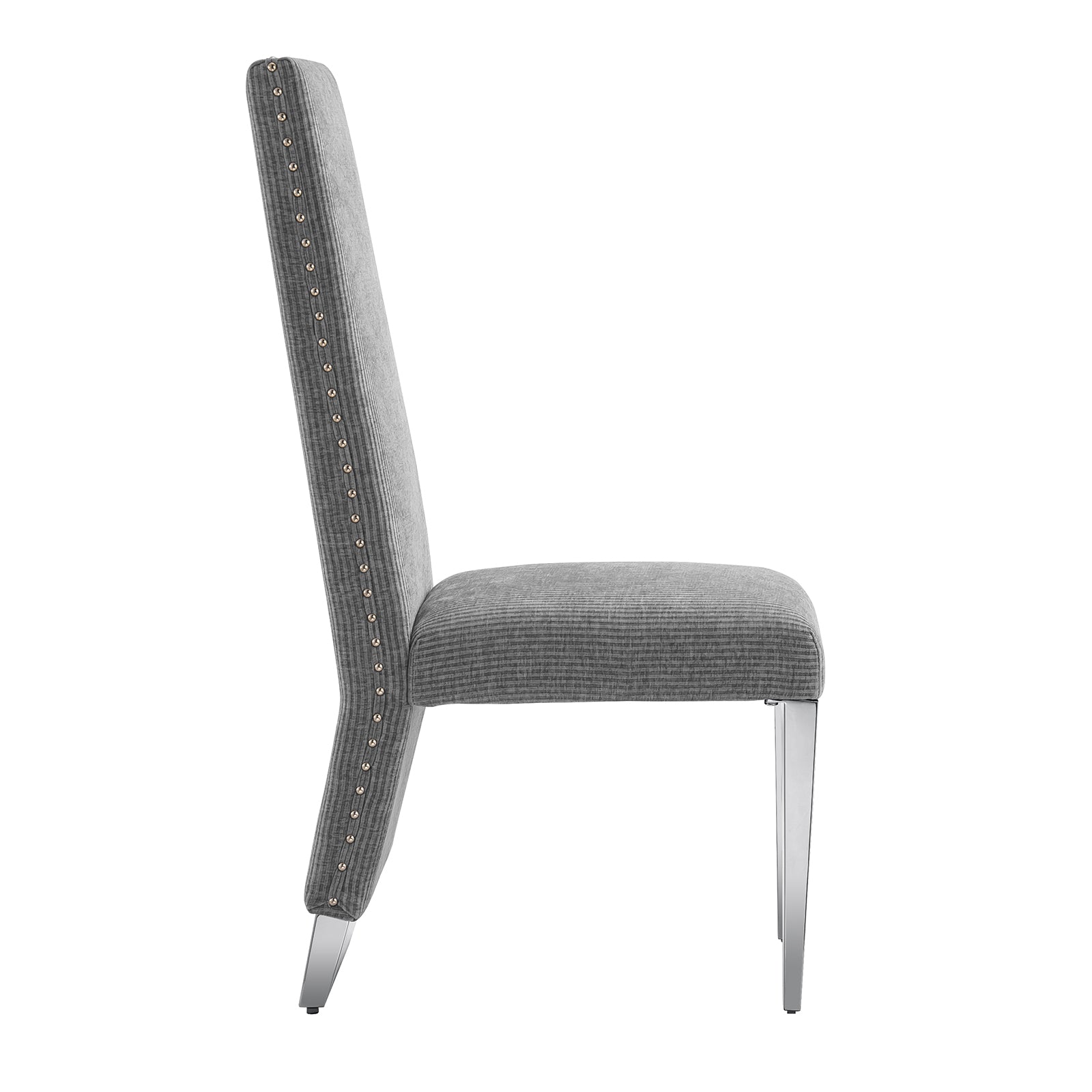 Gray Dining Chairs | Nailhead Trims Dining room Chairs| Stainless steel Legs|stripe Chairs C176