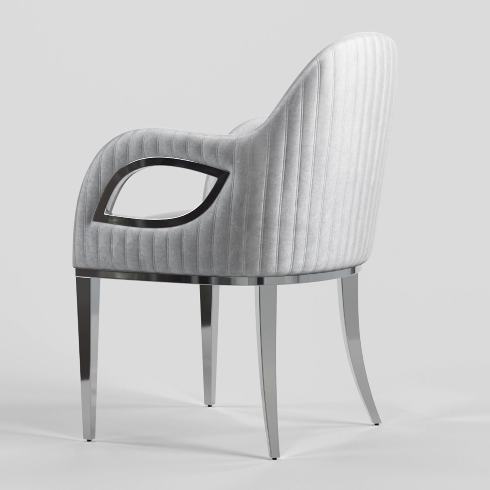 Silver Velvet Chairs | Fox-Eye Armrest | Metal legs | C100