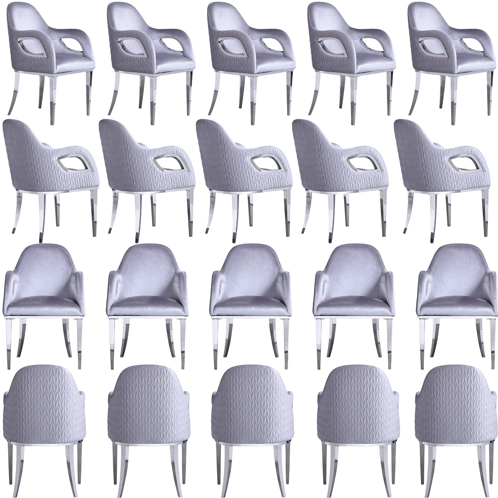 Wholesale Silver Velvet Chairs with Fox-Eye Armrest