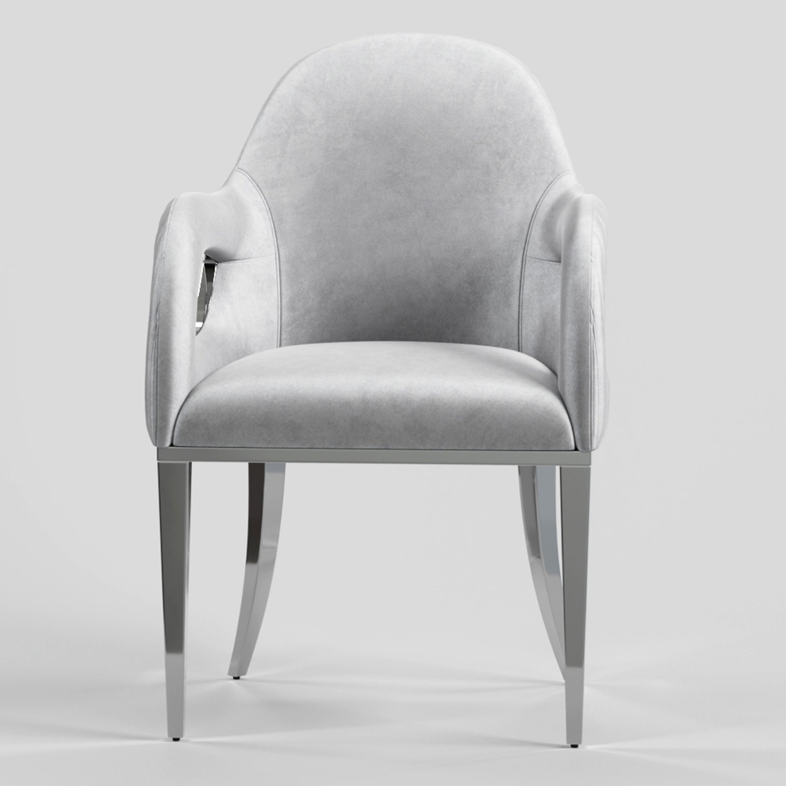 Silver Velvet Chairs | Fox-Eye Armrest | Metal legs | C100