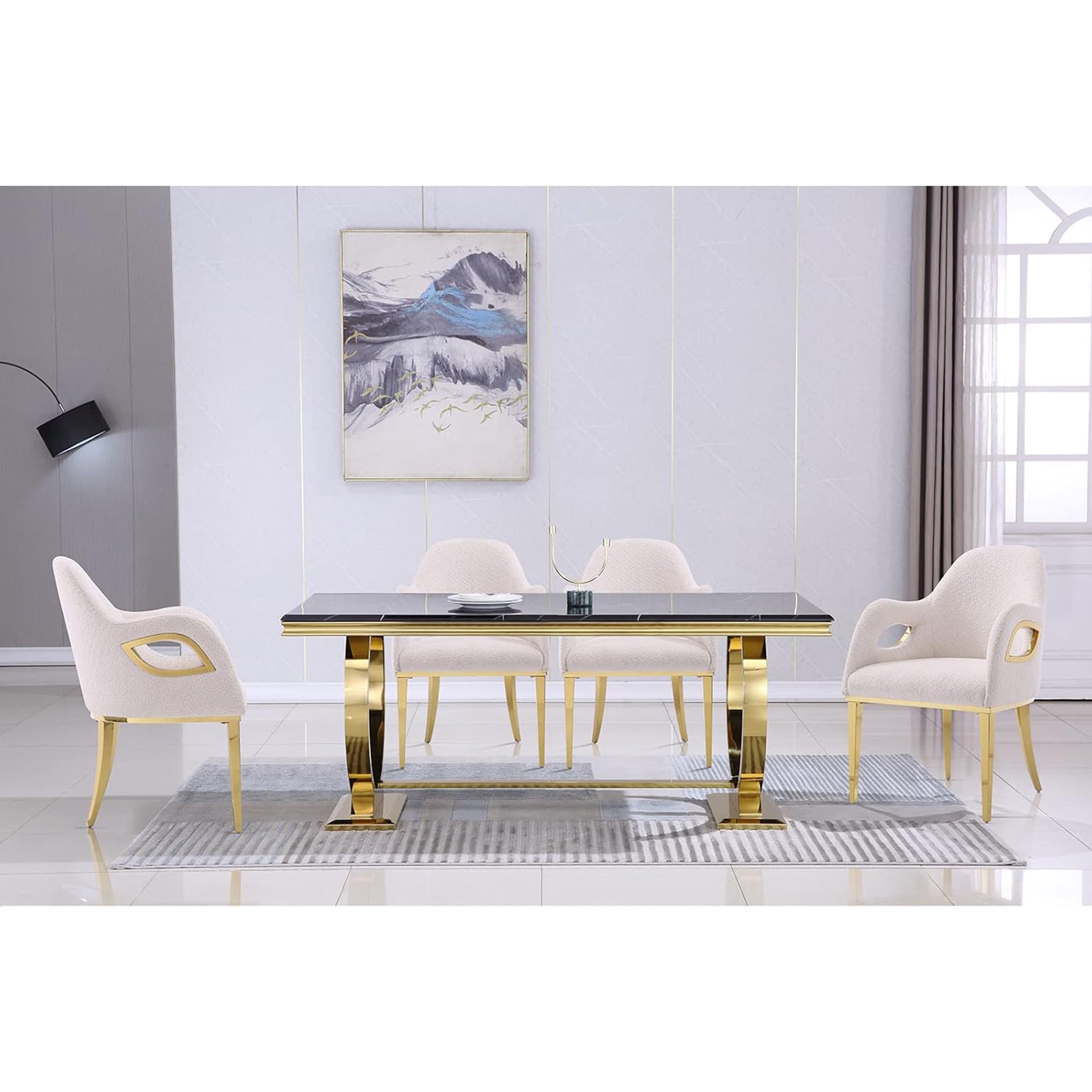 Boucle Fabric Chairs | Fox-Eye Armrest | Metal legs | C103