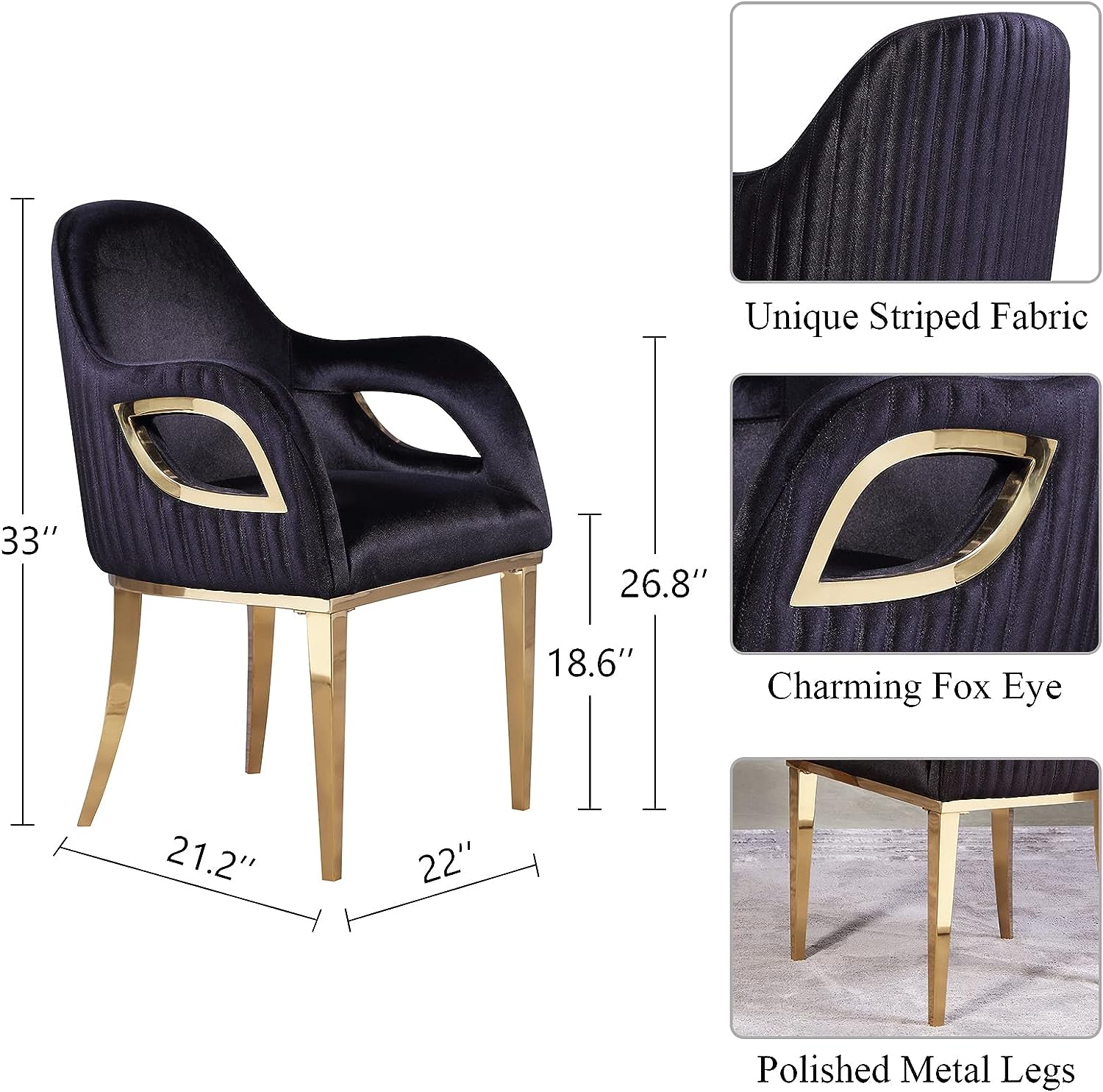 Wholesale Black velvet chairs with Fox-Eye Armrest