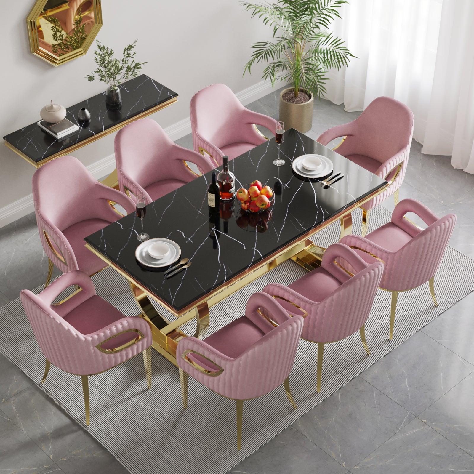 Pink Velvet Chairs | Fox-Eye Armrest | Gold metal legs | C101