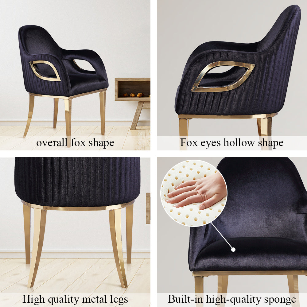 Wholesale Black velvet chairs with Fox-Eye Armrest