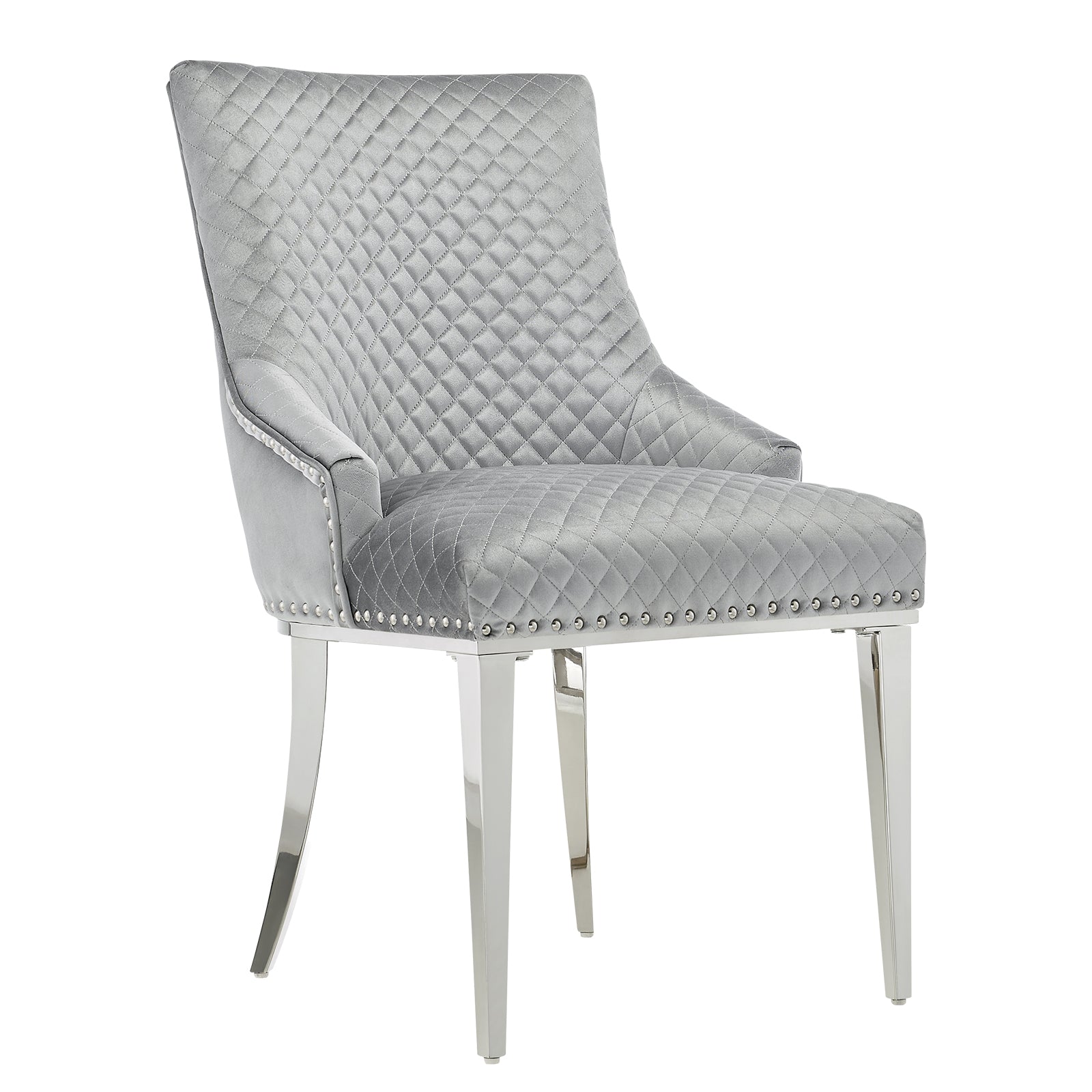Gray Velvet Chairs | Nailhead Trim | Metal legs | C105