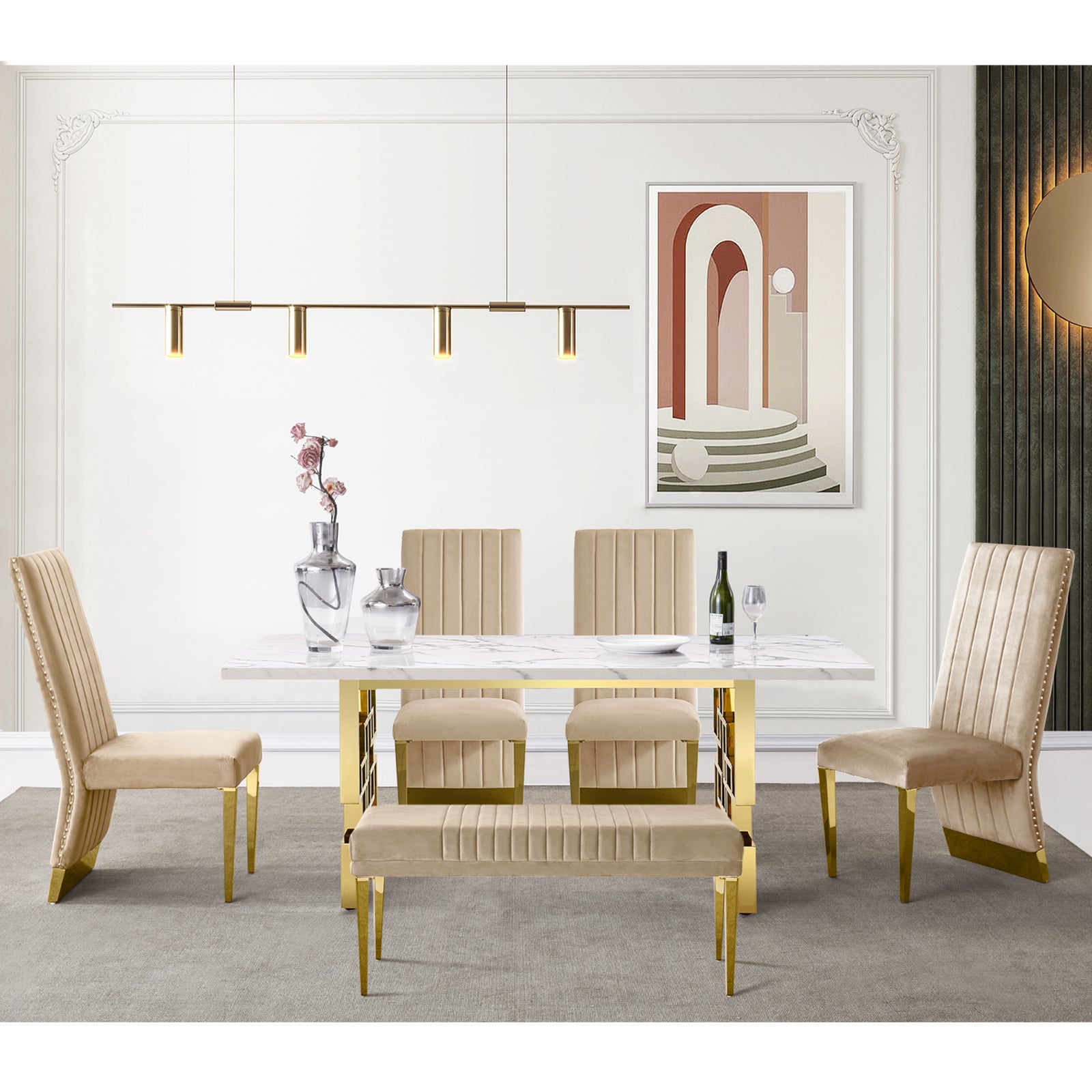 696 Set | AUZ White and gold Dining room Sets for 6