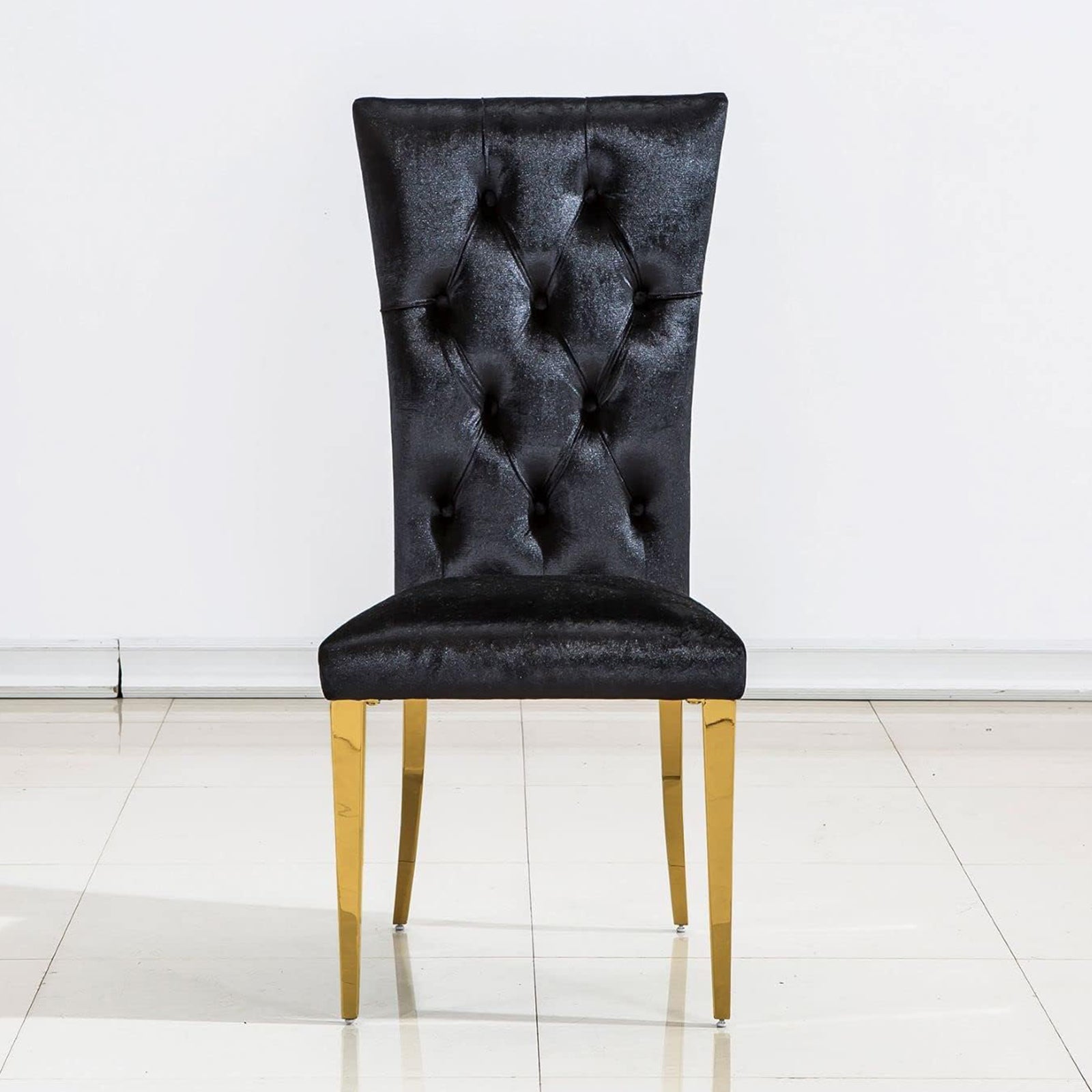 Black Velvet Dining Chairs | Buttons Tufted | High Back| C125