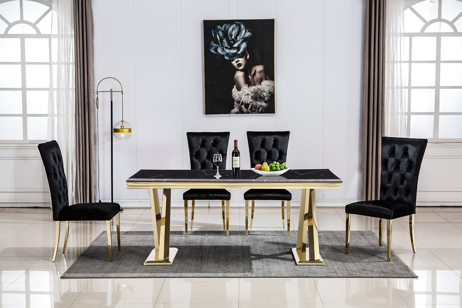Black Velvet Dining Chairs | Buttons Tufted | High Back| C125