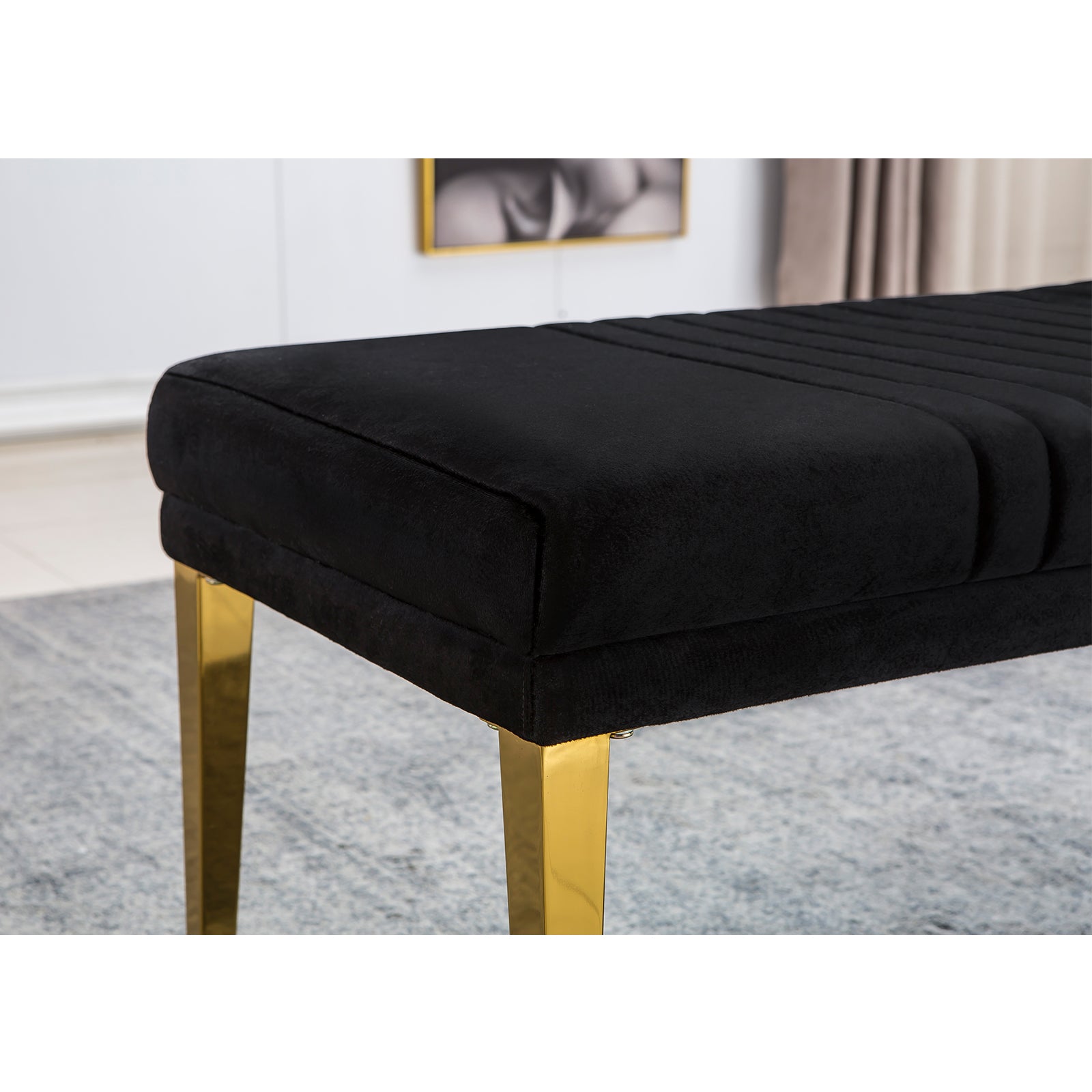 Black Velvet Bench with Gold Stainless Steel Legs | B101